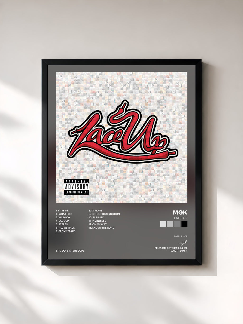 #noir Tableau de l'album Lace Up de mgk, cadre noir, imprimé et encadré en France
