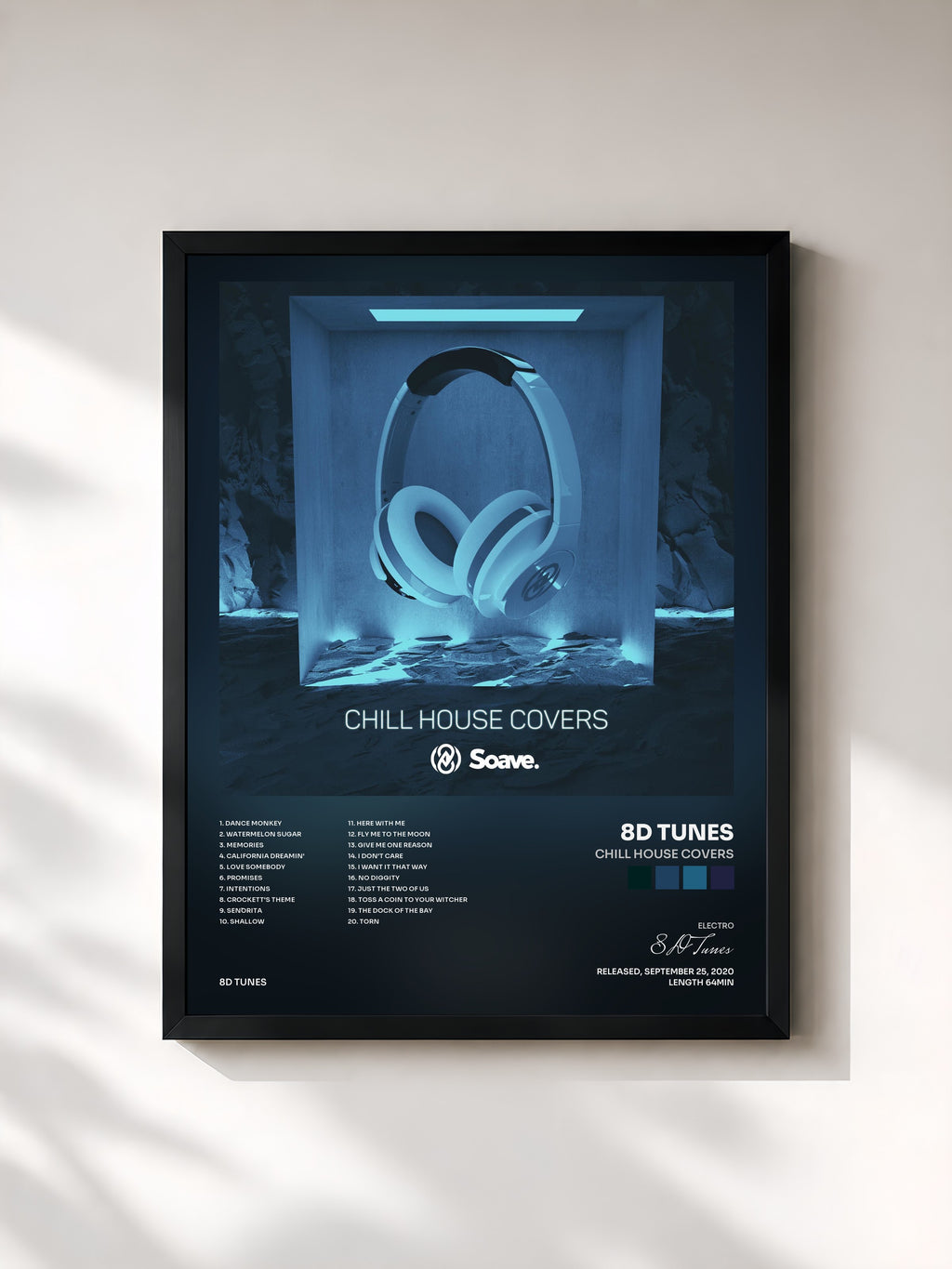 #noir Tableau de l'album Chill House Covers de 8D Tunes, cadre noir, imprimé et encadré en France