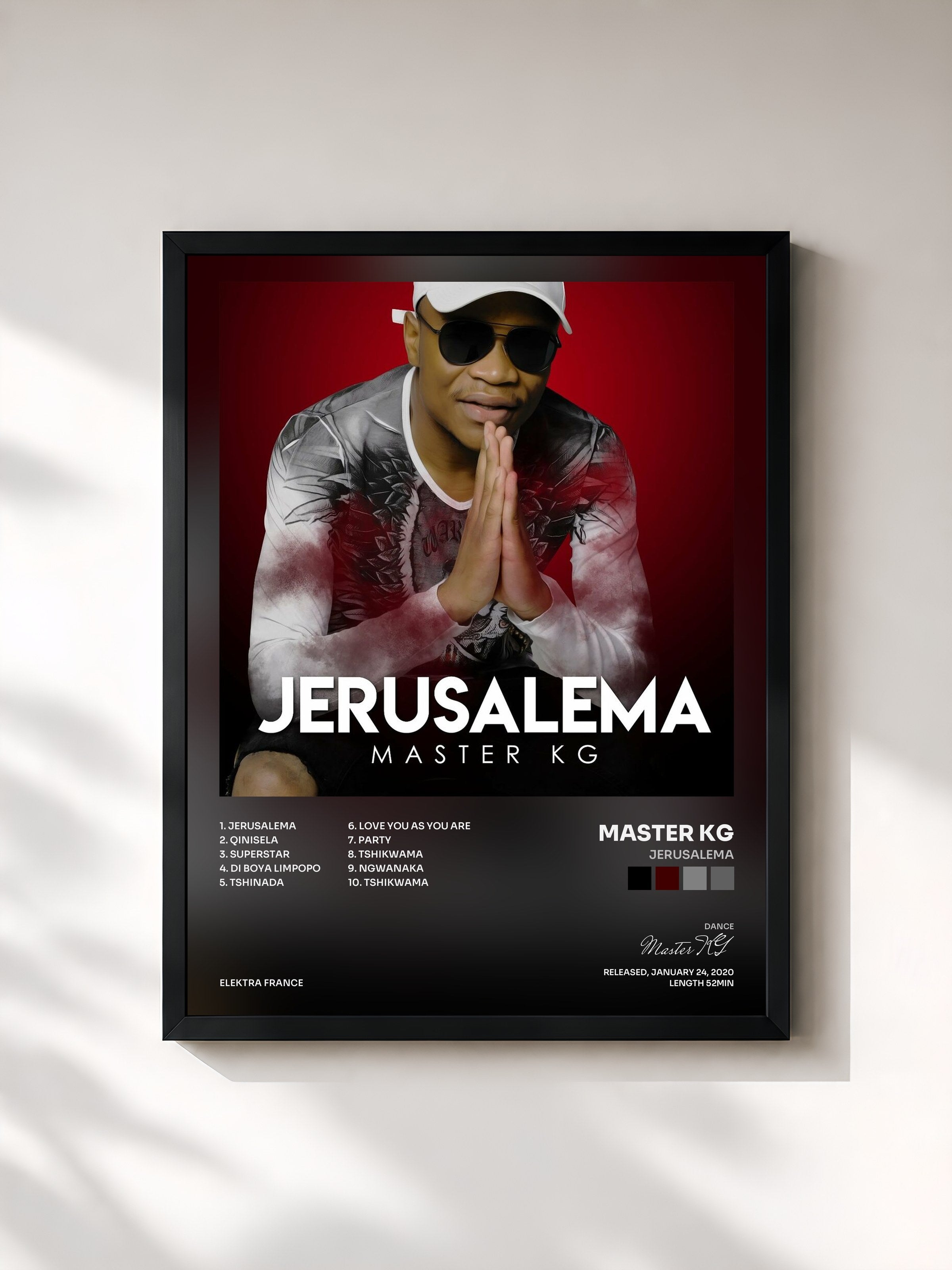 #noir Tableau de l'album Jerusalema de Master KG, cadre noir, imprimé et encadré en France