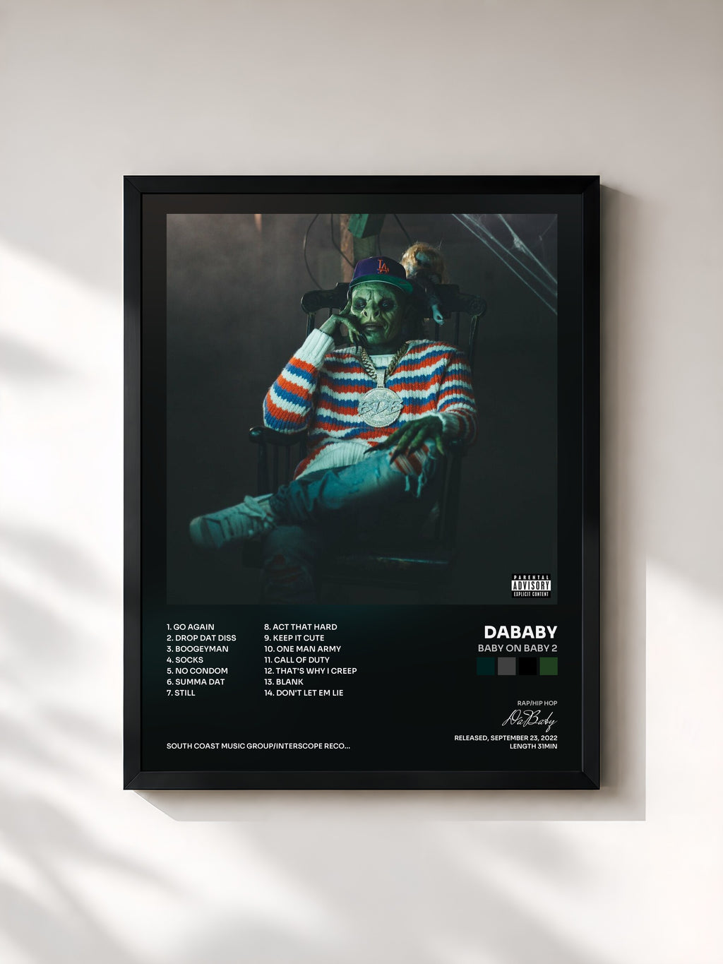 #noir Tableau de l'album Baby On Baby 2 de DaBaby, cadre noir, imprimé et encadré en France
