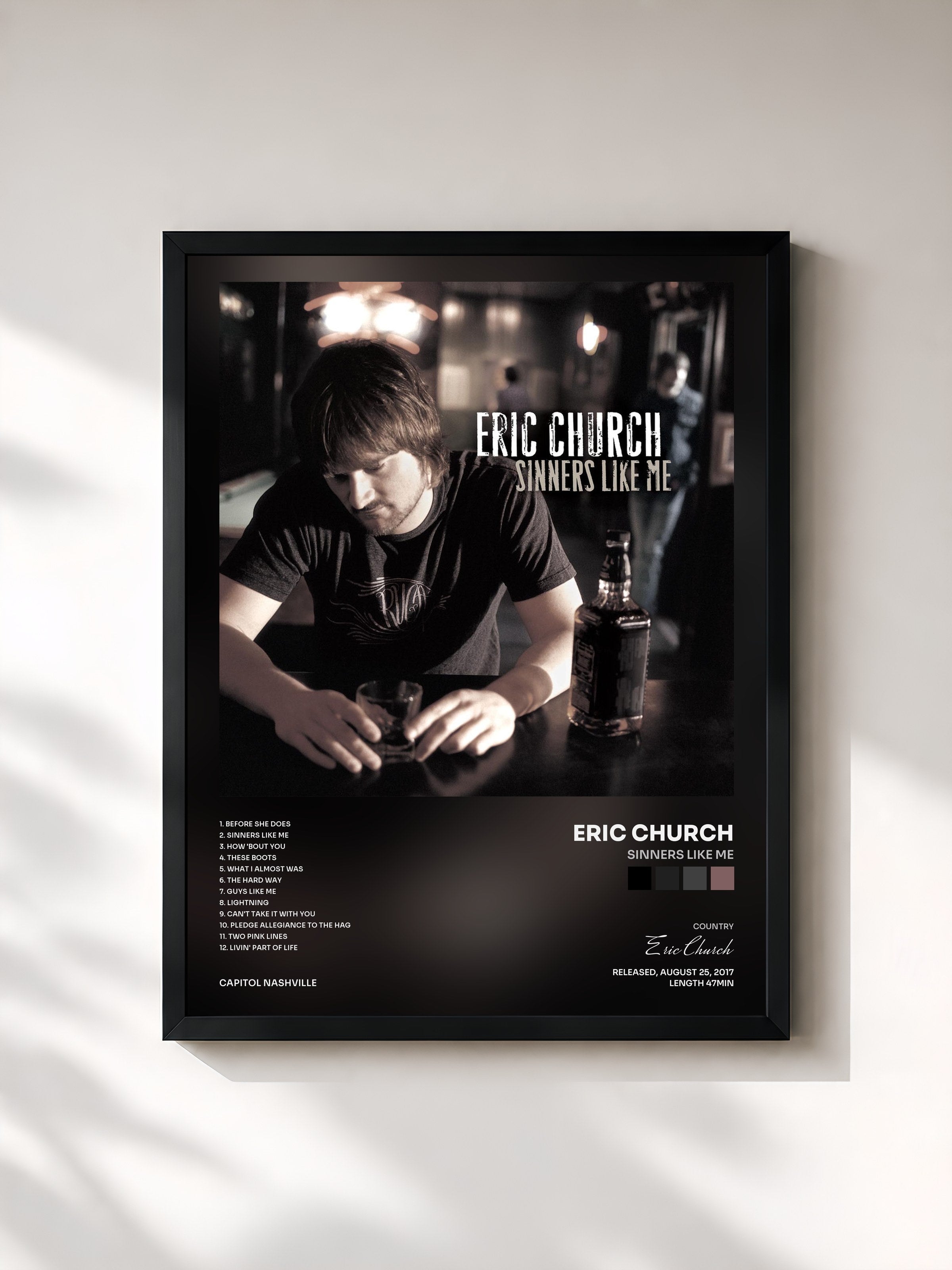 #noir Tableau de l'album Sinners Like Me de Eric Church, cadre noir, imprimé et encadré en France