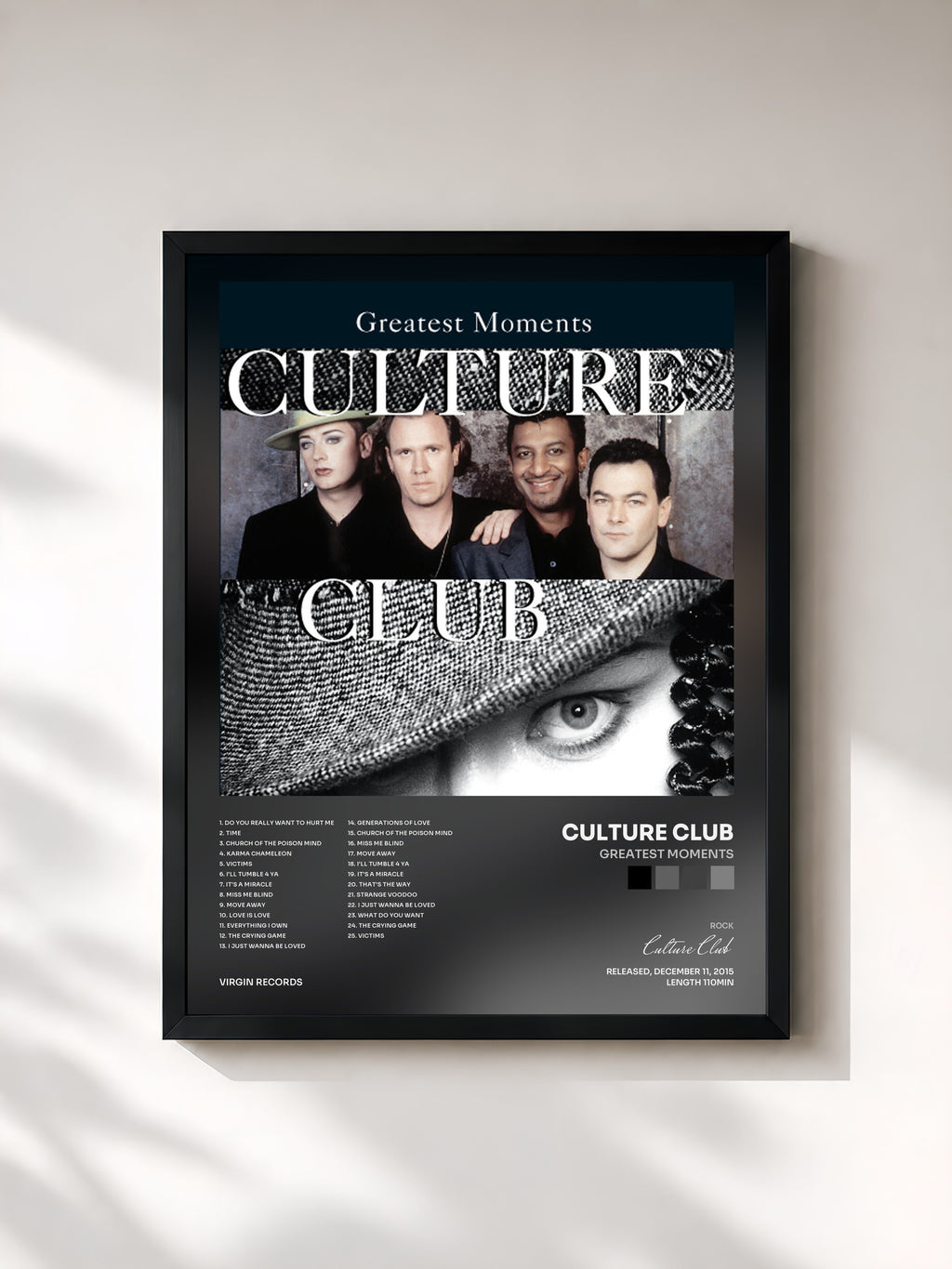 #noir Tableau de l'album Greatest Moments de Culture Club, cadre noir, imprimé et encadré en France