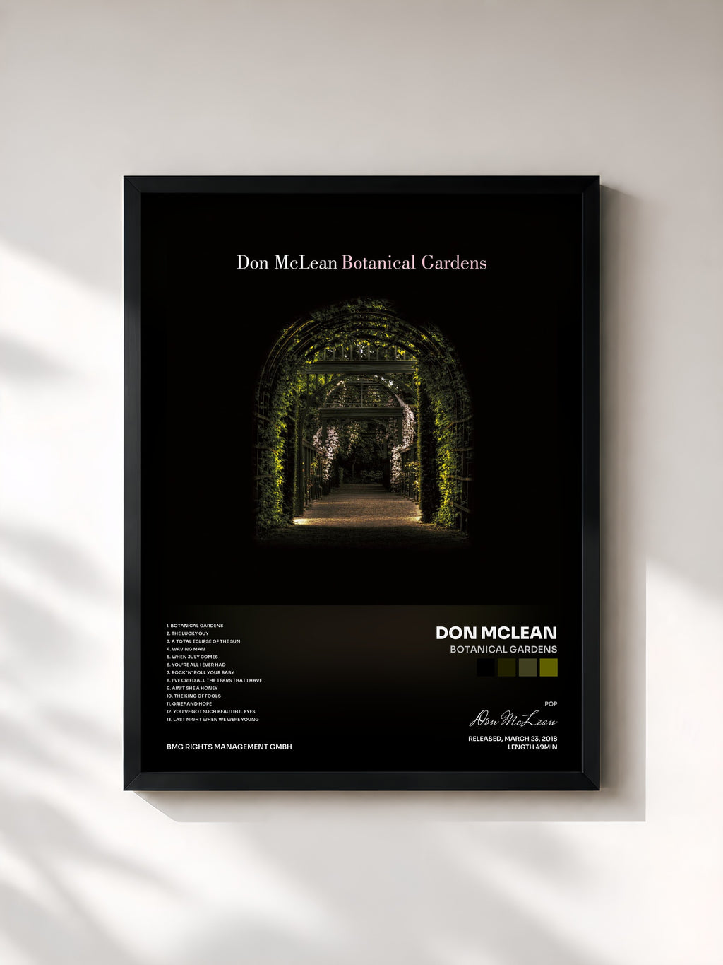 #noir Tableau de l'album Botanical Gardens de Don McLean, cadre noir, imprimé et encadré en France