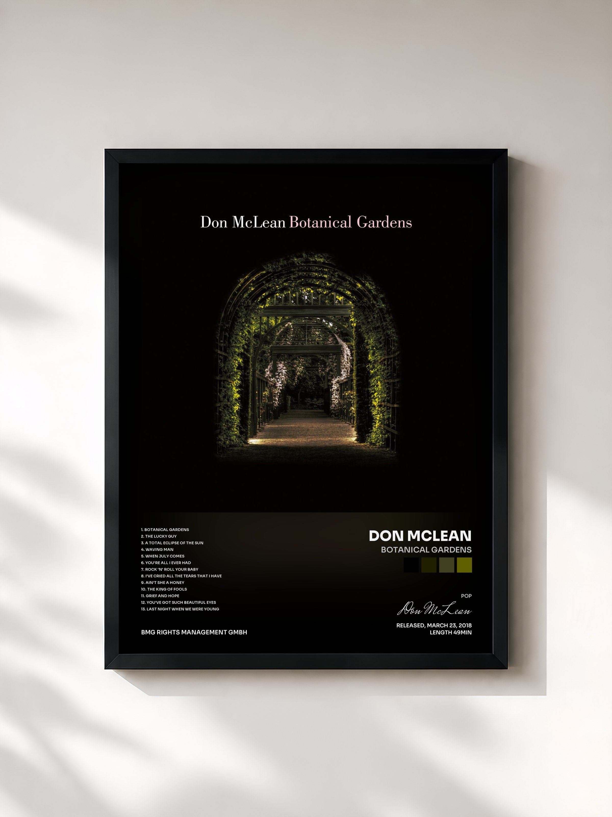 #noir Tableau de l'album Botanical Gardens de Don McLean, cadre noir, imprimé et encadré en France