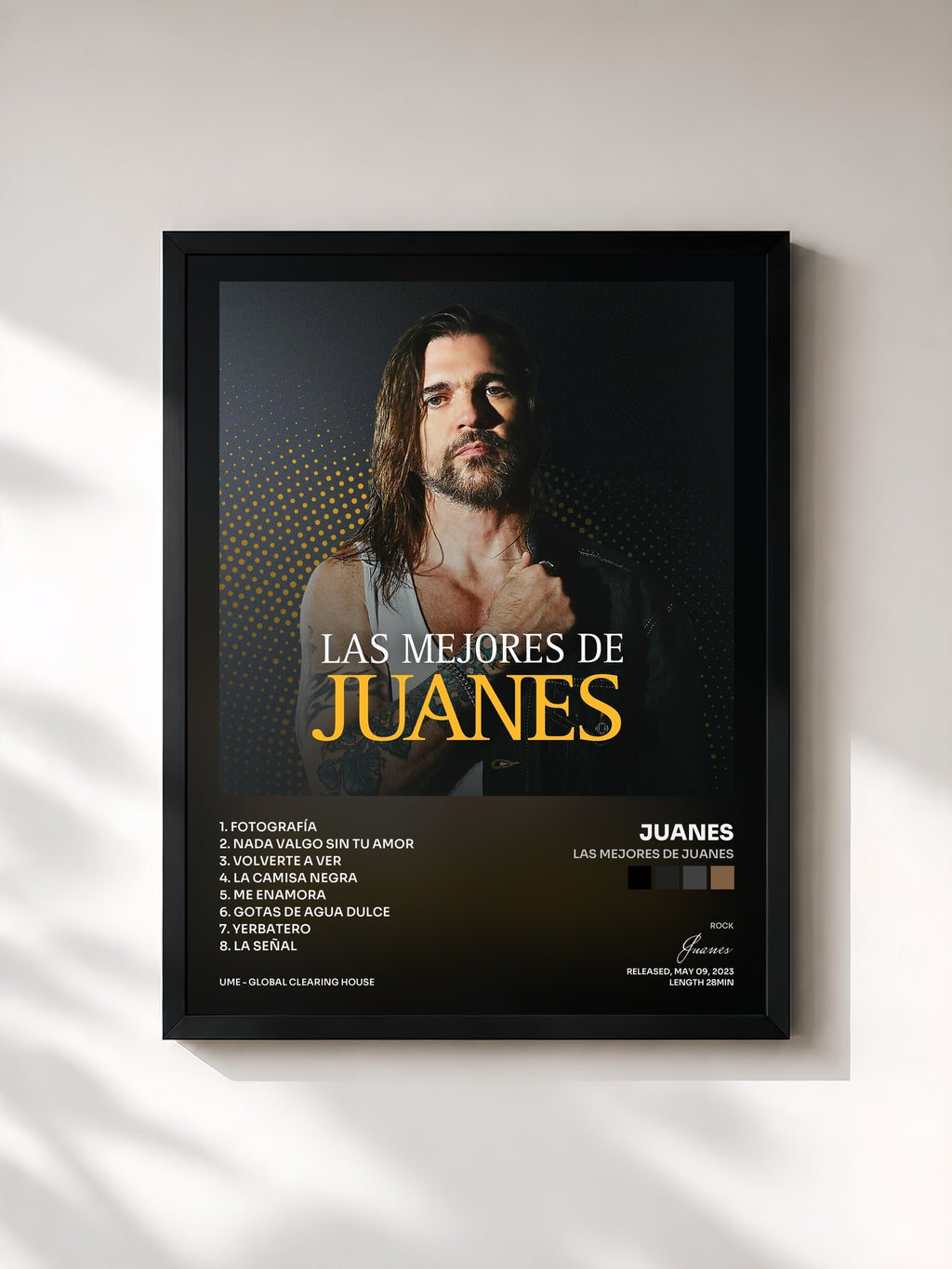 #noir Tableau de l'album Las Mejores de Juanes de Juanes, cadre noir, imprimé et encadré en France