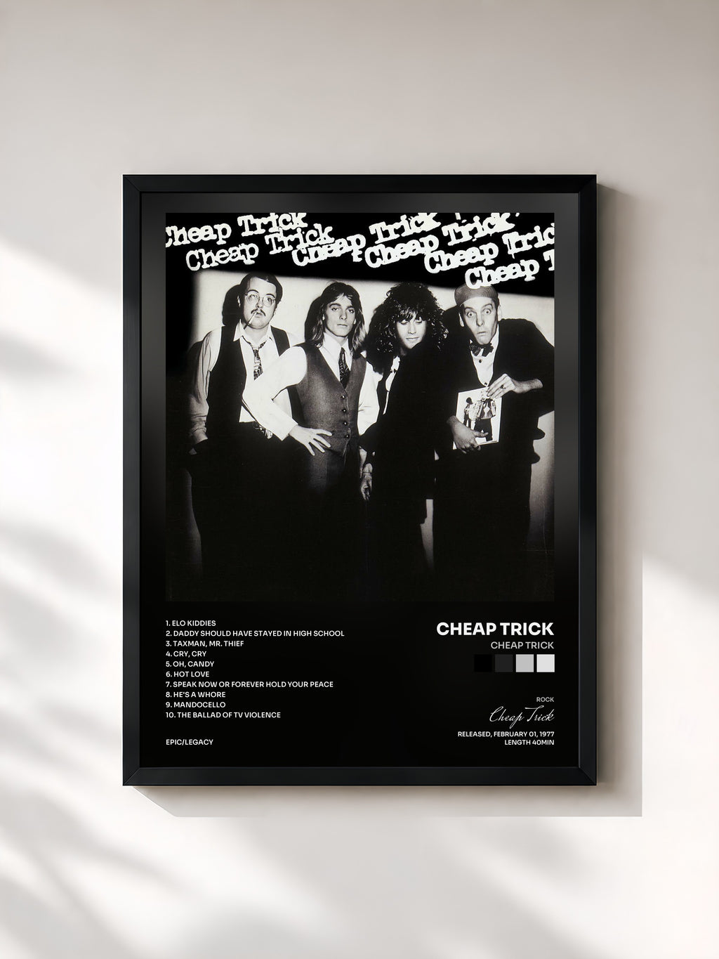 #noir Tableau de l'album Cheap Trick de Cheap Trick, cadre noir, imprimé et encadré en France