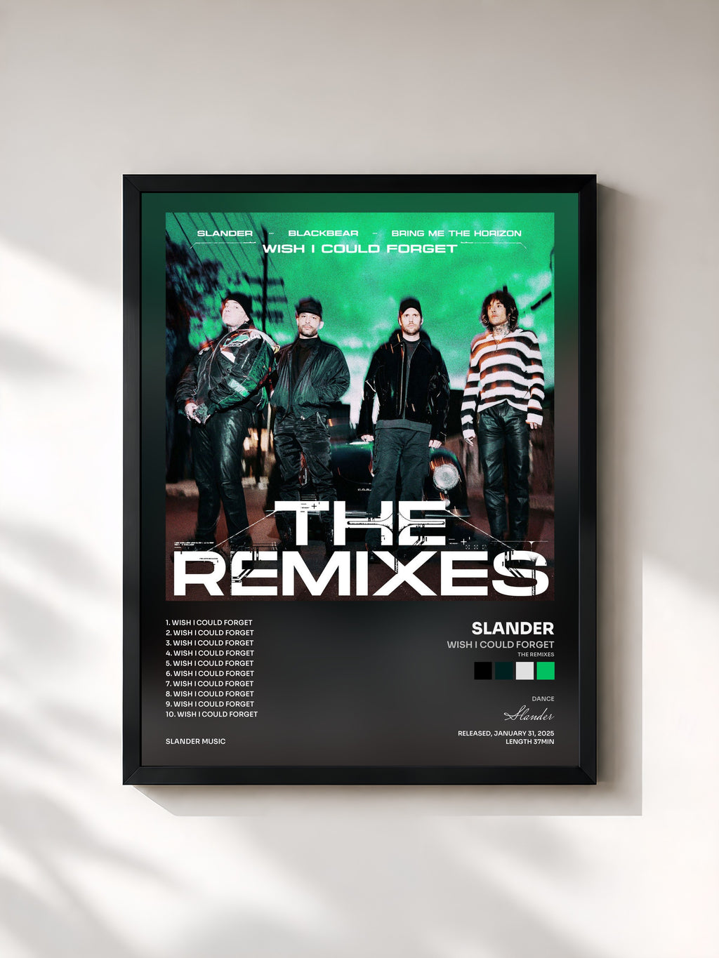 #noir Tableau de l'album Wish I Could Forget (The Remixes) de Slander, cadre noir, imprimé et encadré en France