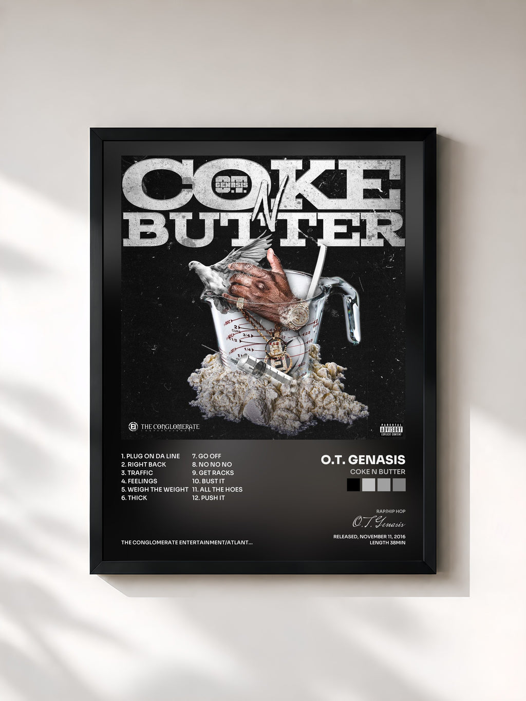#noir Tableau de l'album Coke N Butter de O.T. Genasis, cadre noir, imprimé et encadré en France