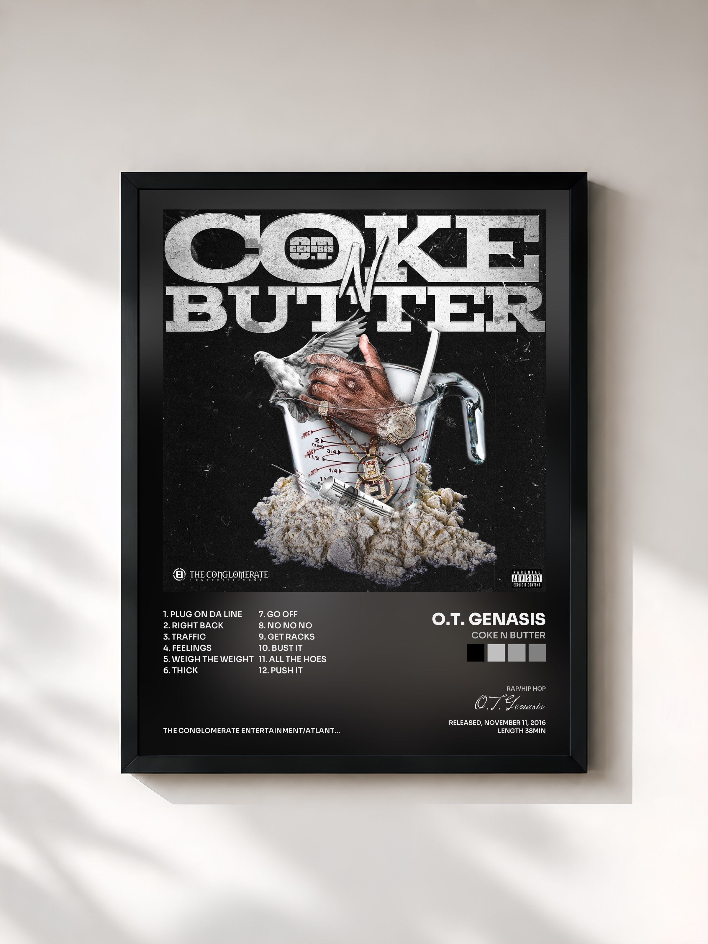 #noir Tableau de l'album Coke N Butter de O.T. Genasis, cadre noir, imprimé et encadré en France