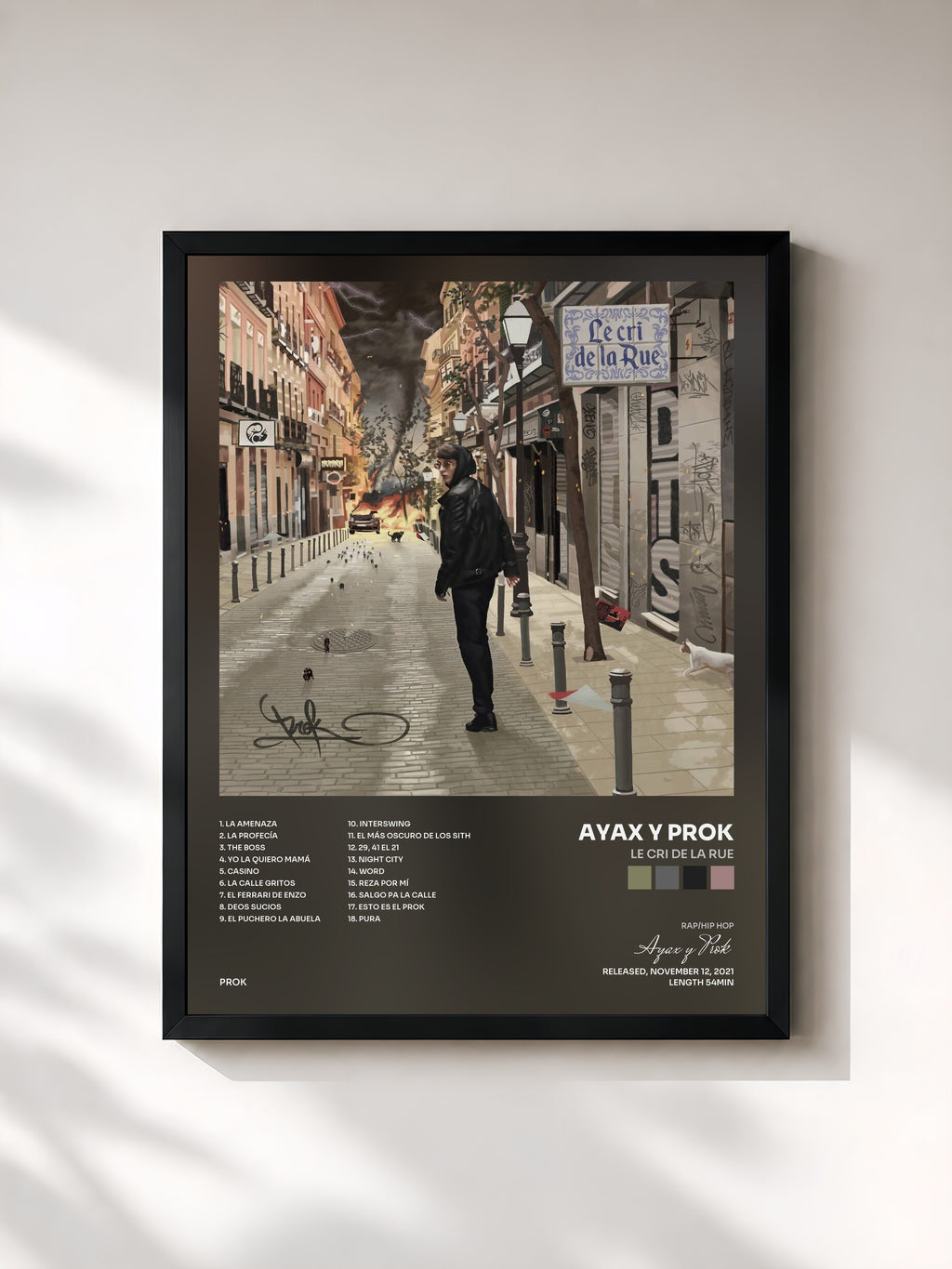 #noir Tableau de l'album Le cri de la Rue de Ayax y Prok, cadre noir, imprimé et encadré en France