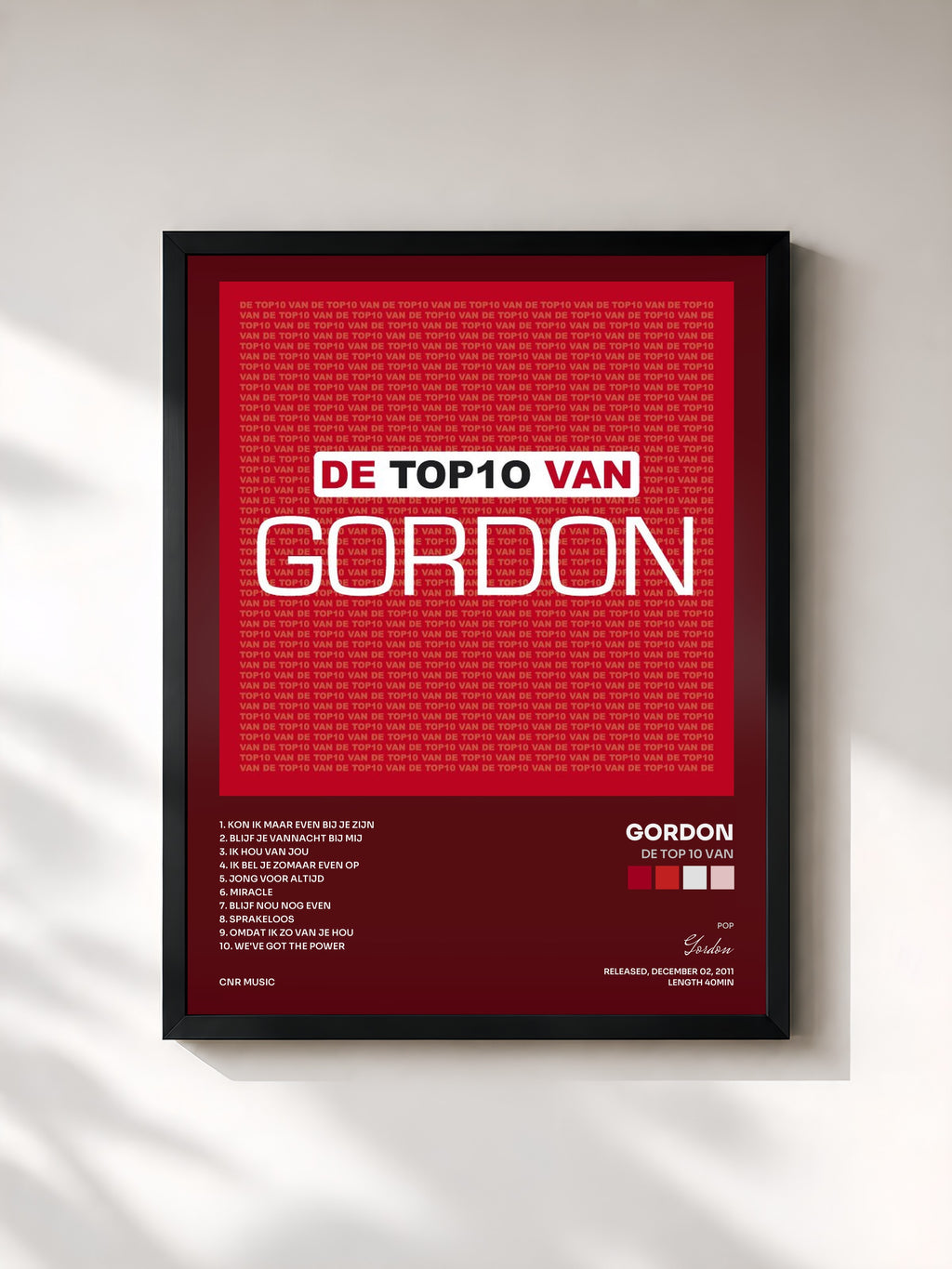 #noir Tableau de l'album De Top 10 Van de Gordon, cadre noir, imprimé et encadré en France