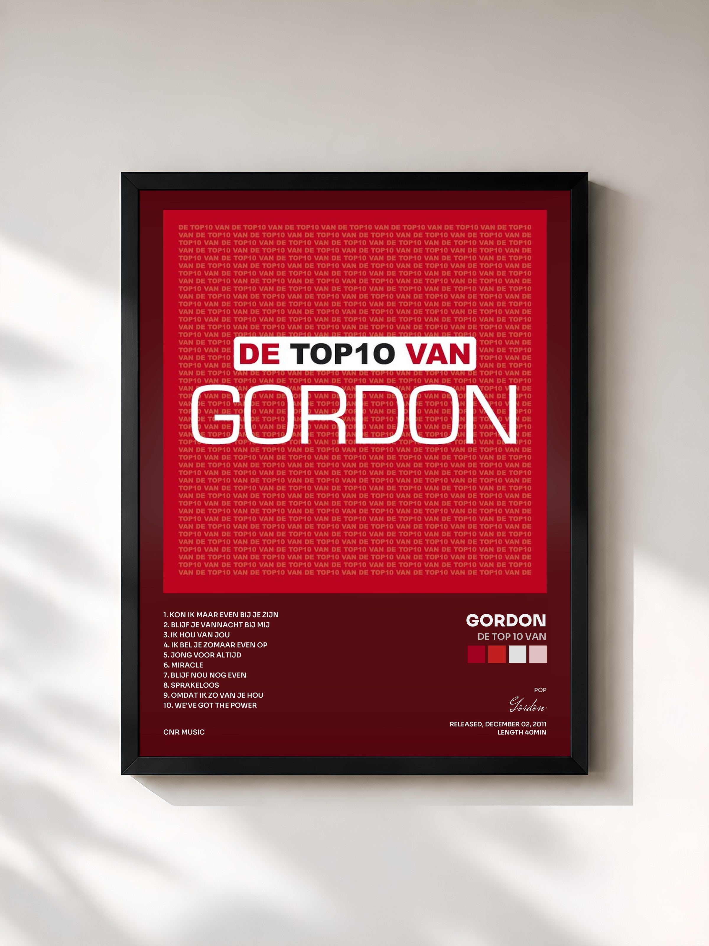#noir Tableau de l'album De Top 10 Van de Gordon, cadre noir, imprimé et encadré en France