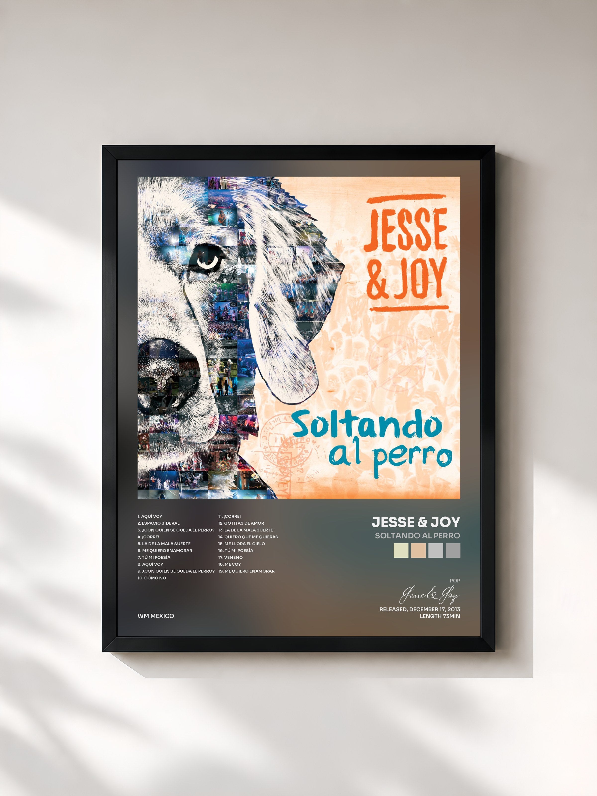 #noir Tableau de l'album Soltando Al Perro de Jesse & Joy, cadre noir, imprimé et encadré en France