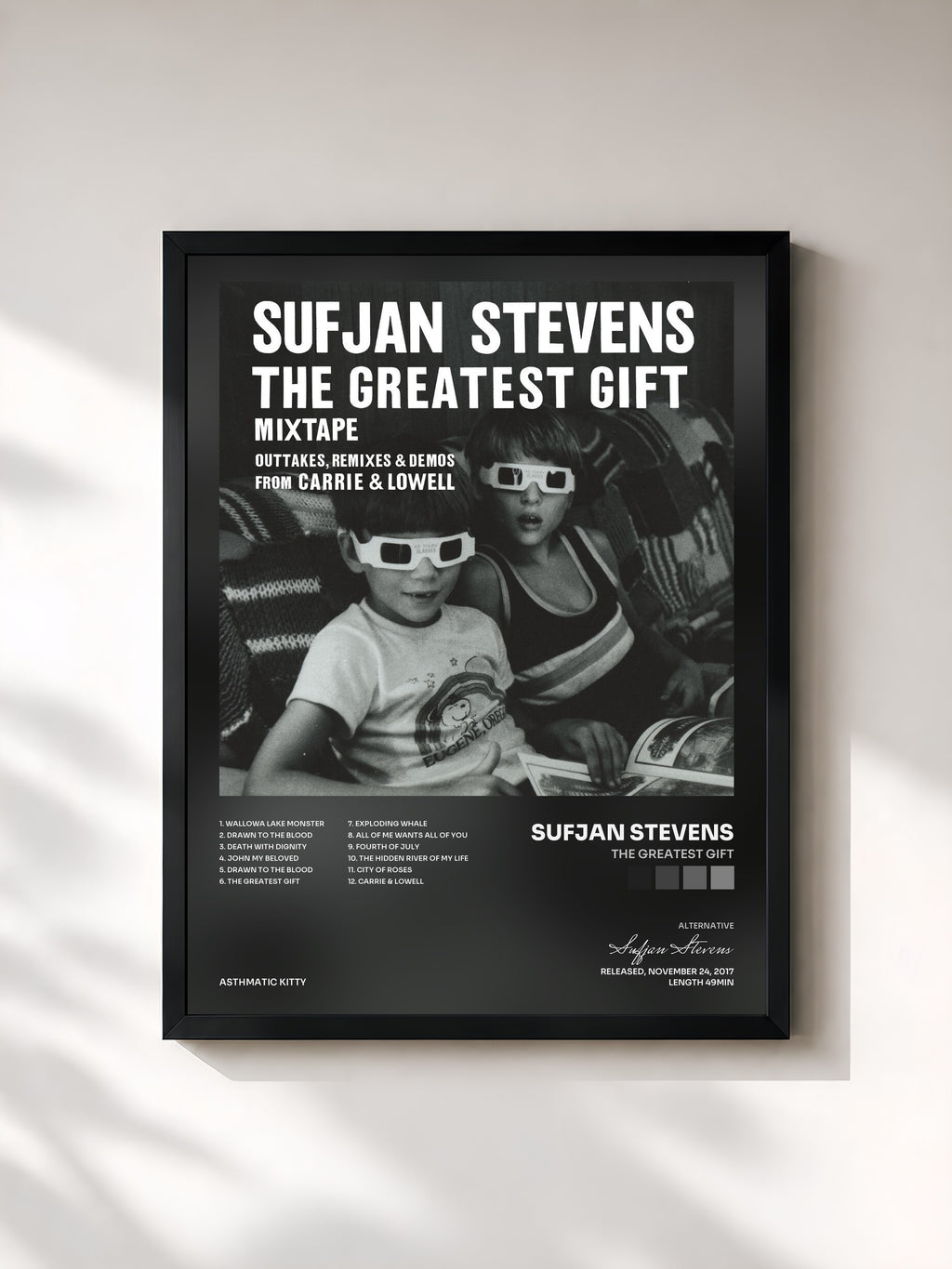 #noir Tableau de l'album The Greatest Gift de Sufjan Stevens, cadre noir, imprimé et encadré en France