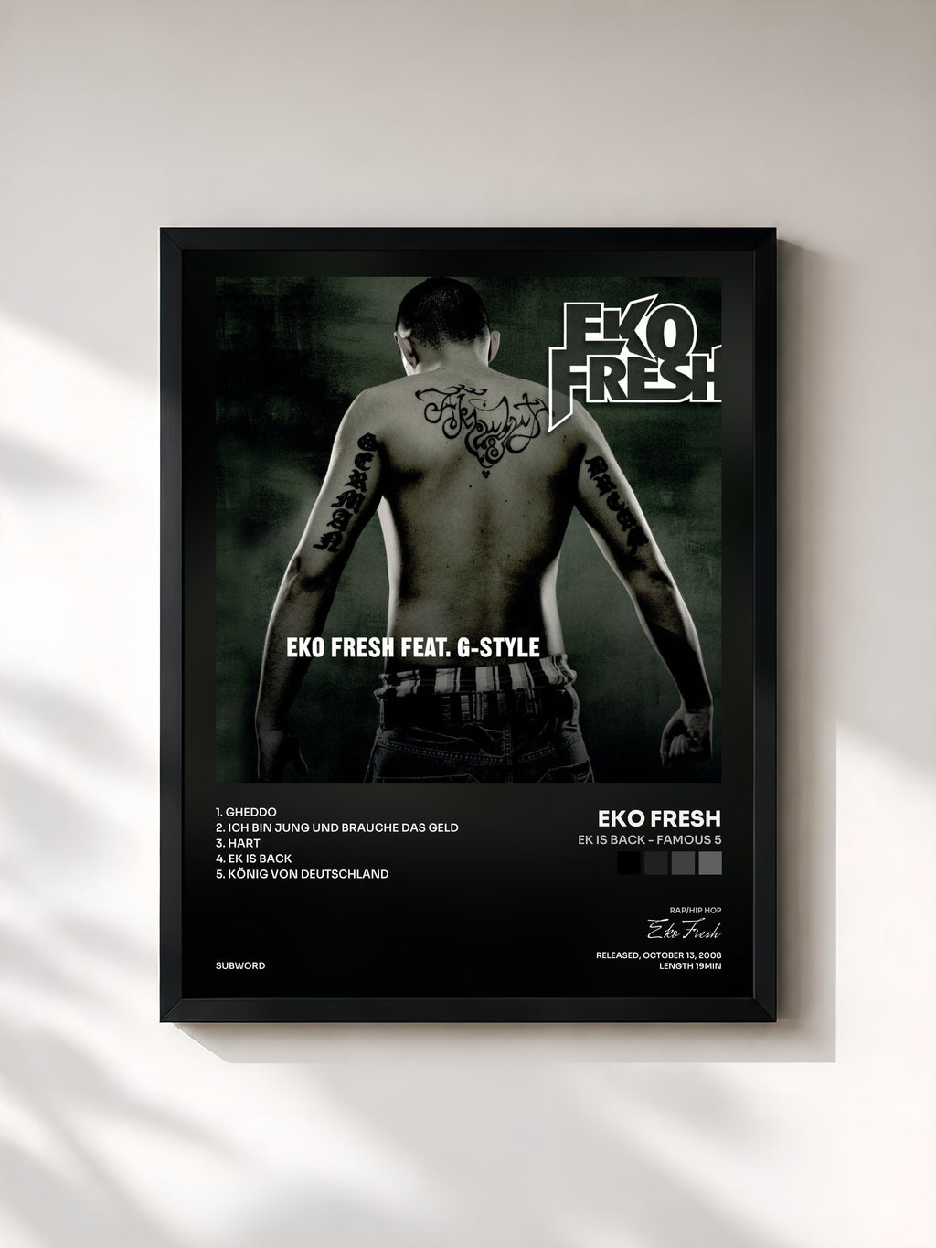 #noir Tableau de l'album Ek is back - Famous 5 de Eko Fresh, cadre noir, imprimé et encadré en France