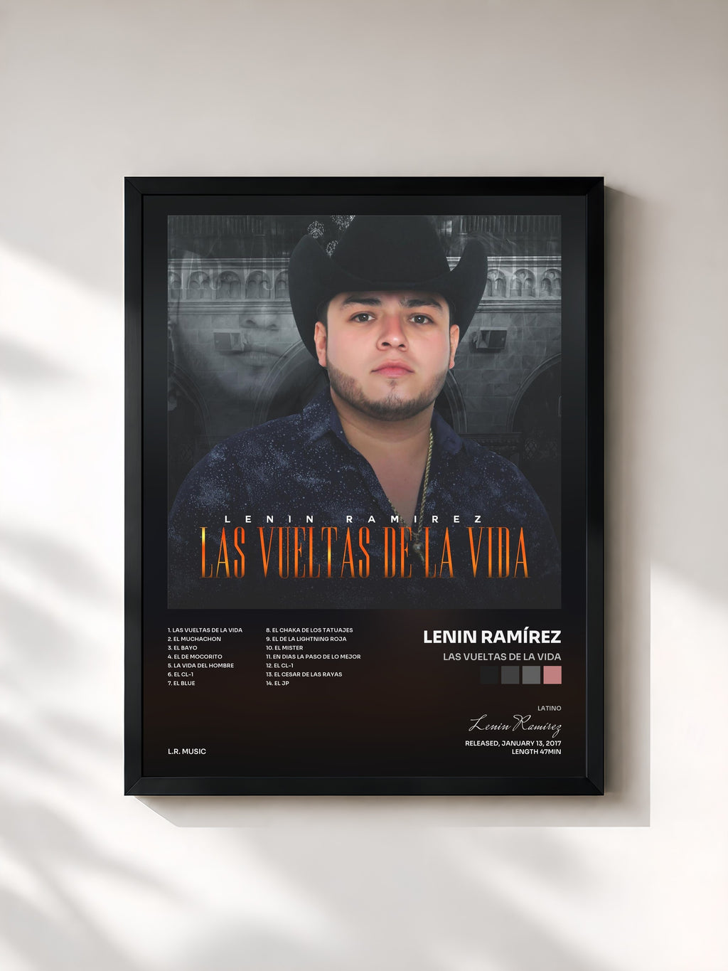 #noir Tableau de l'album Las Vueltas de la Vida de Lenin Ramírez, cadre noir, imprimé et encadré en France