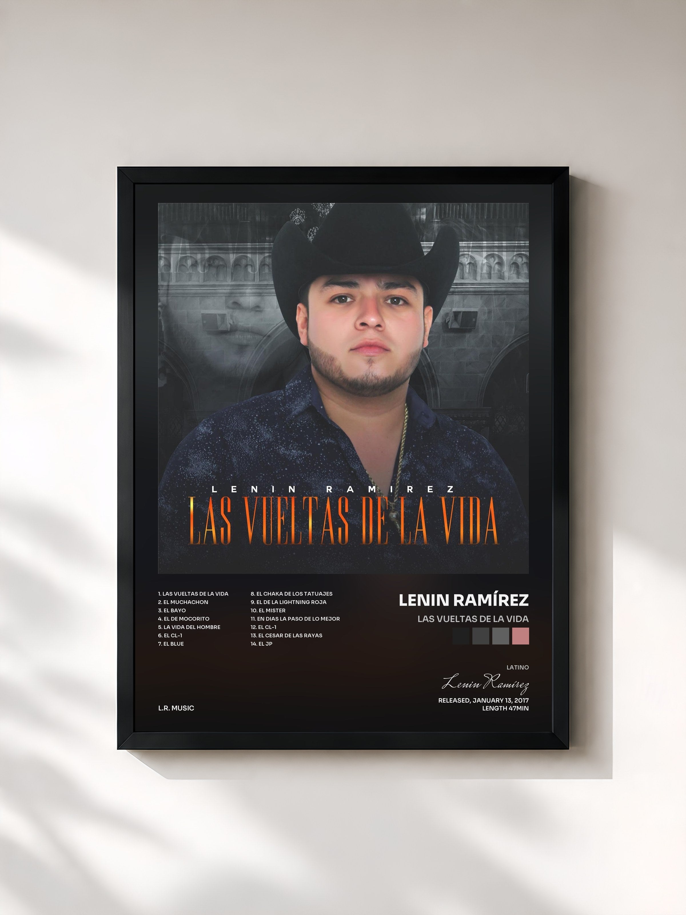 #noir Tableau de l'album Las Vueltas de la Vida de Lenin Ramírez, cadre noir, imprimé et encadré en France