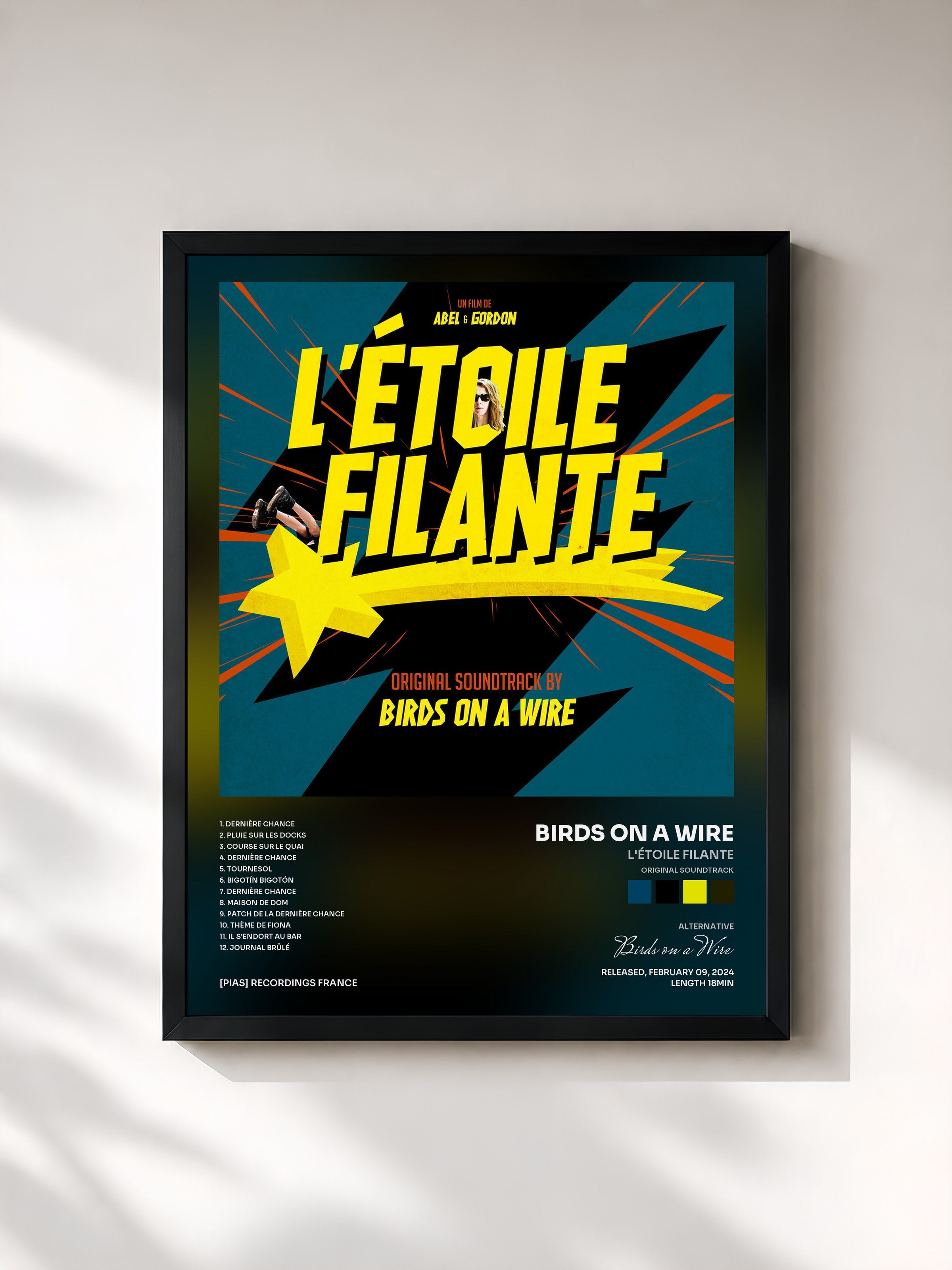 #noir Tableau de l'album L'Étoile Filante (Original Soundtrack) de Birds on a Wire, cadre noir, imprimé et encadré en France