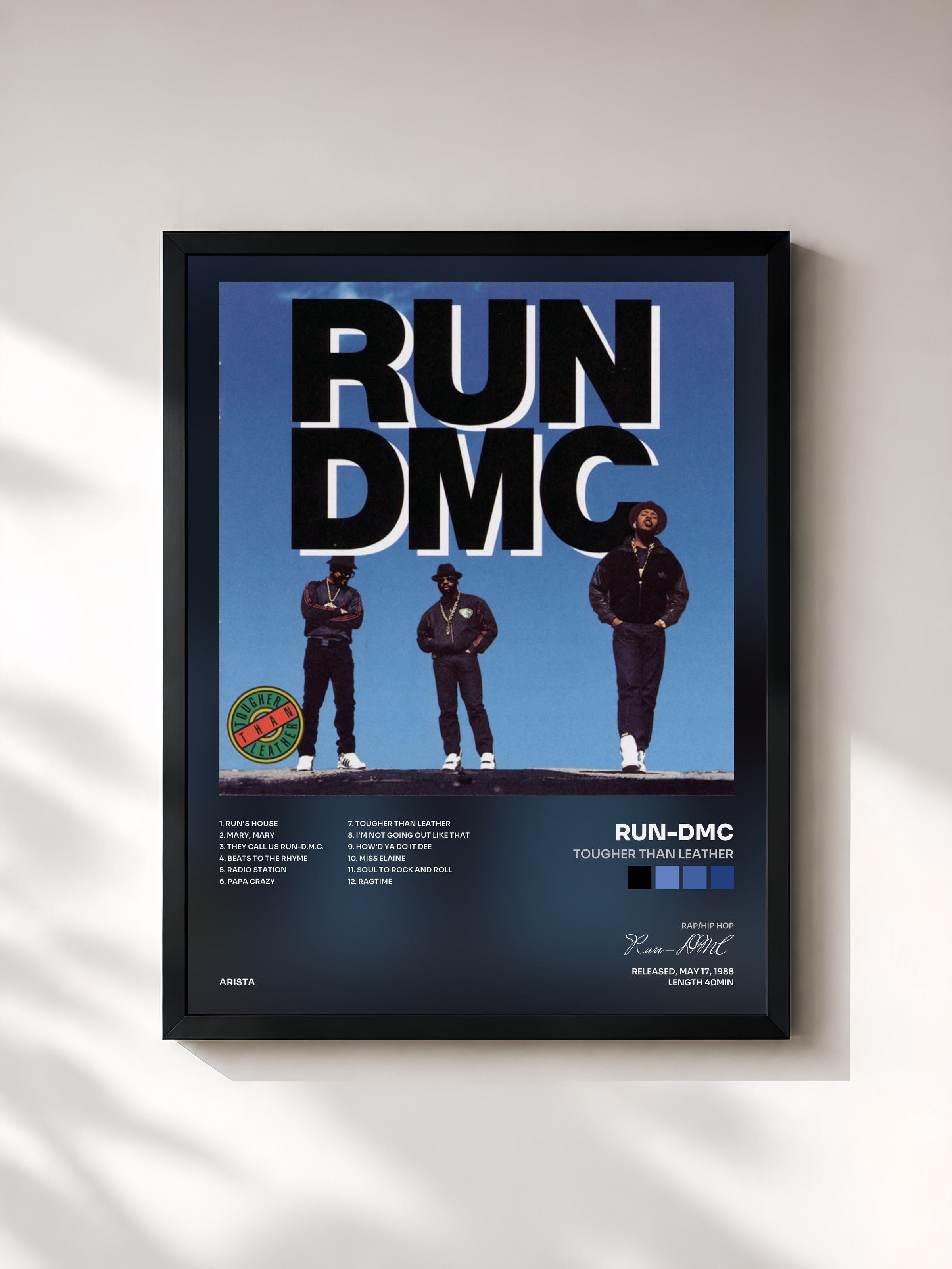 #noir Tableau de l'album Tougher Than Leather de Run-DMC, cadre noir, imprimé et encadré en France