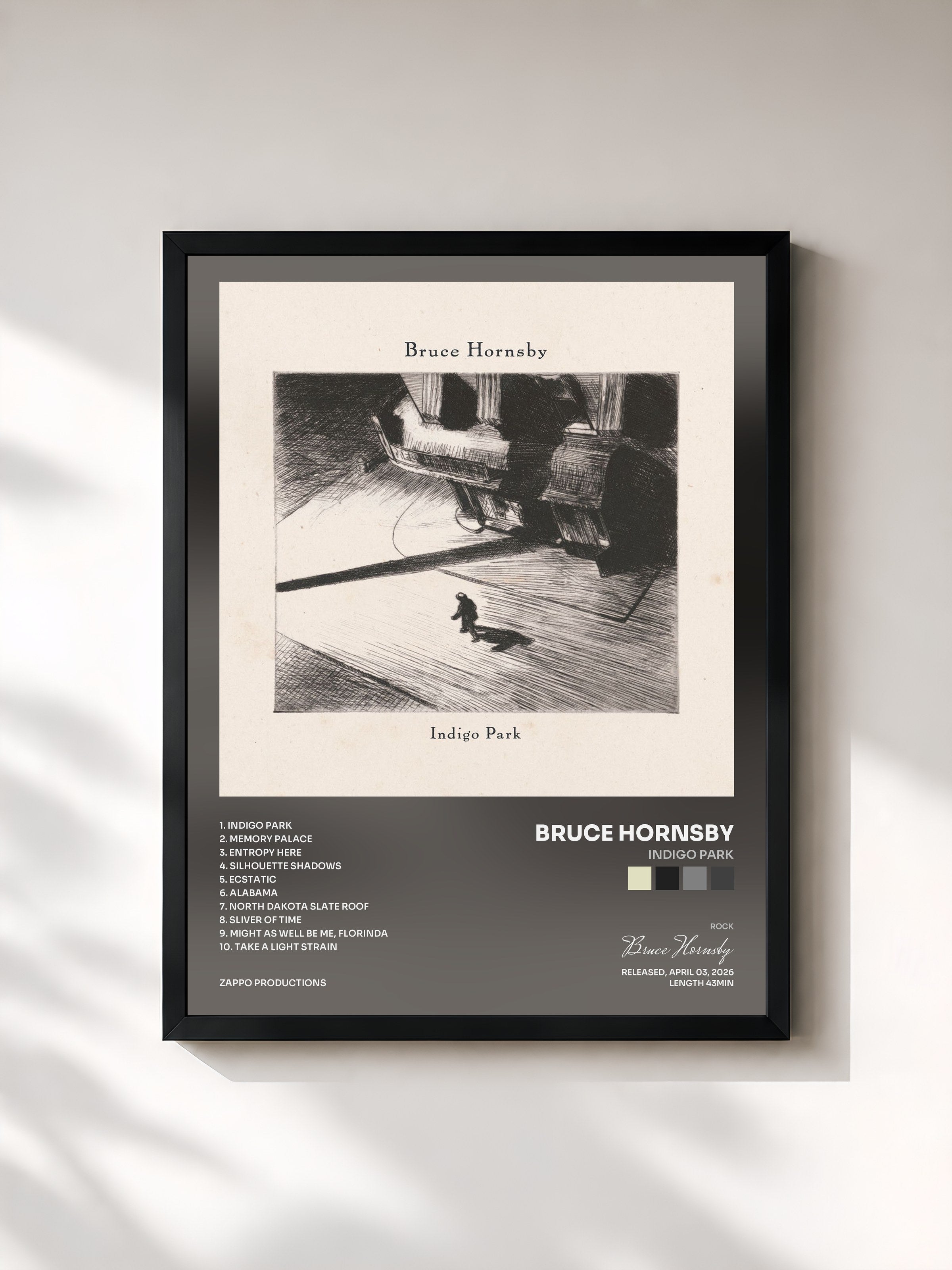 #noir Tableau de l'album Indigo Park de Bruce Hornsby, cadre noir, imprimé et encadré en France