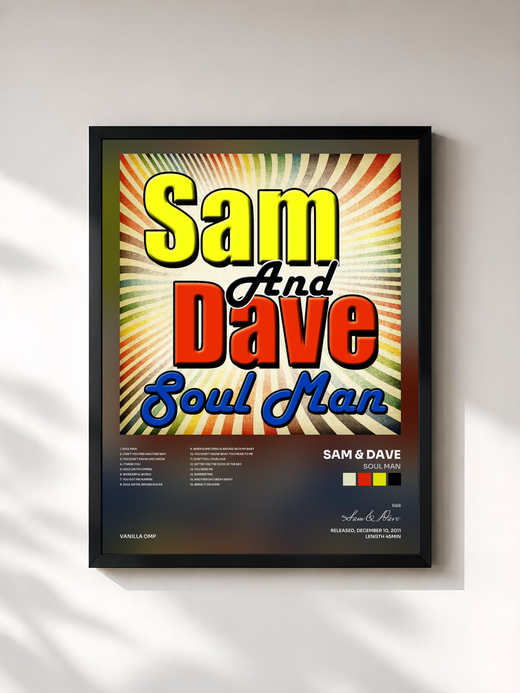 #noir Tableau de l'album Soul Man de Sam & Dave, cadre noir, imprimé et encadré en France