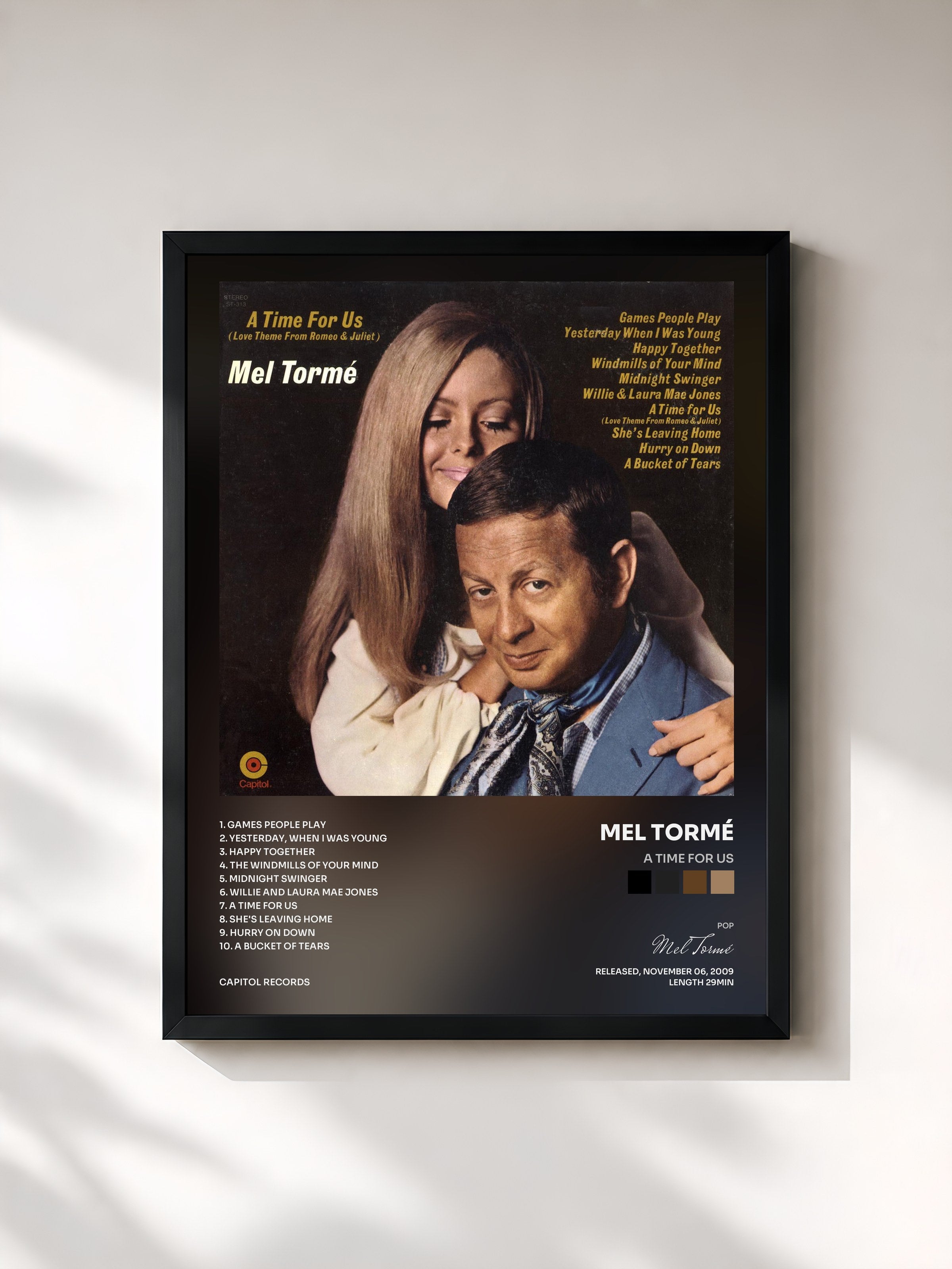 #noir Tableau de l'album A Time For Us de Mel Tormé, cadre noir, imprimé et encadré en France