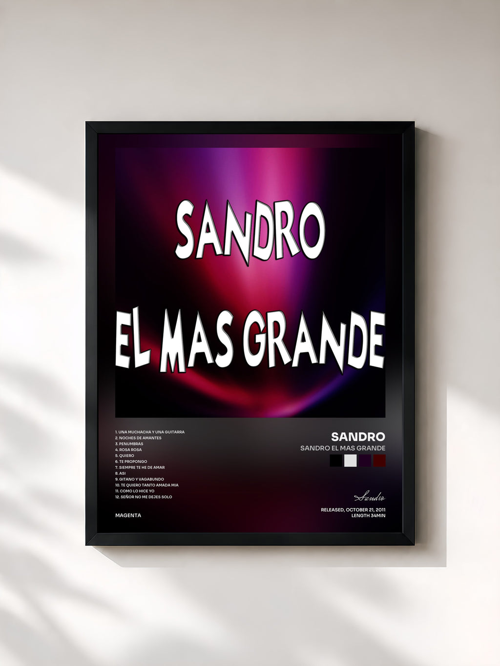 #noir Tableau de l'album Sandro el mas grande de Sandro, cadre noir, imprimé et encadré en France