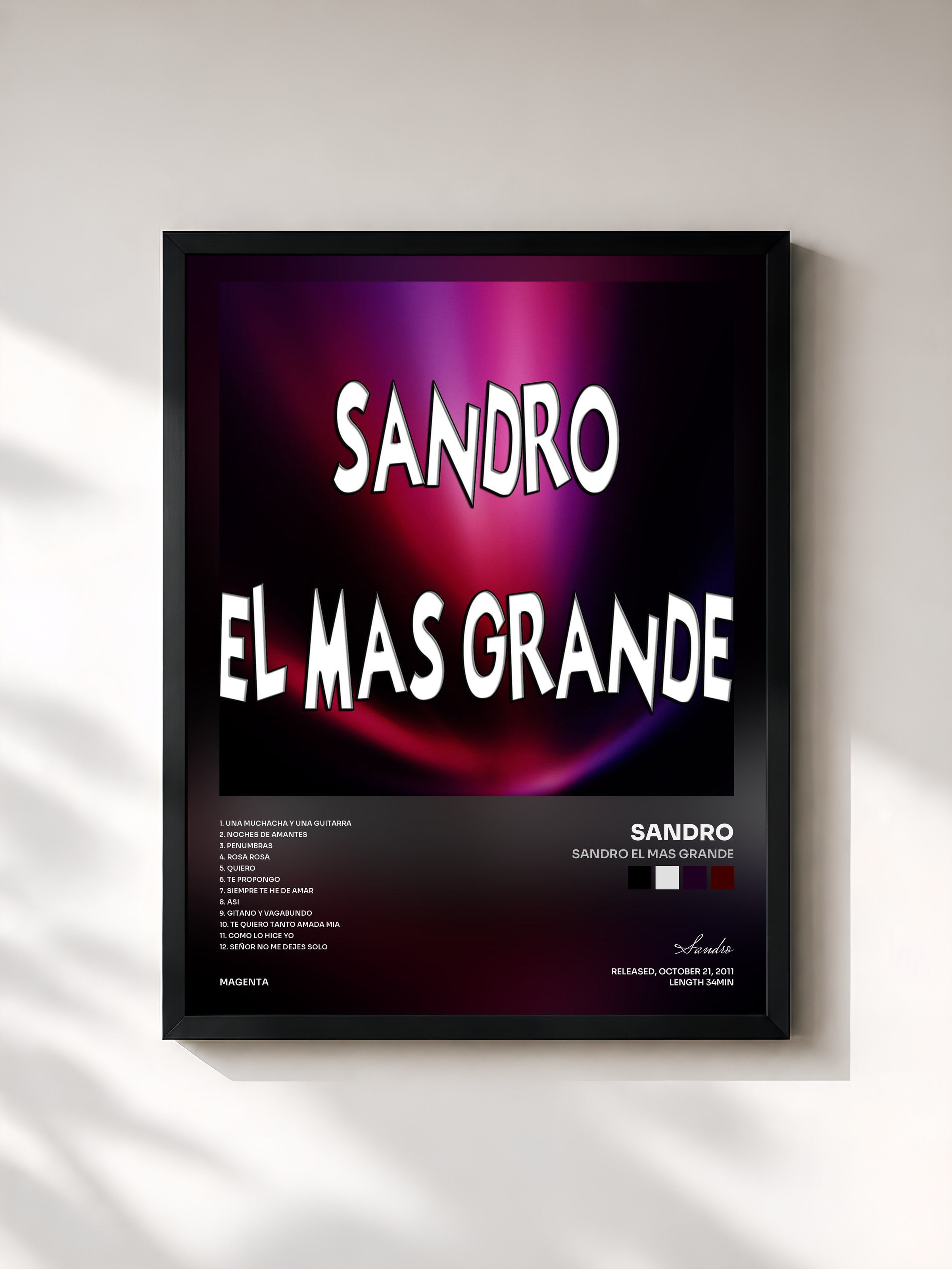 #noir Tableau de l'album Sandro el mas grande de Sandro, cadre noir, imprimé et encadré en France