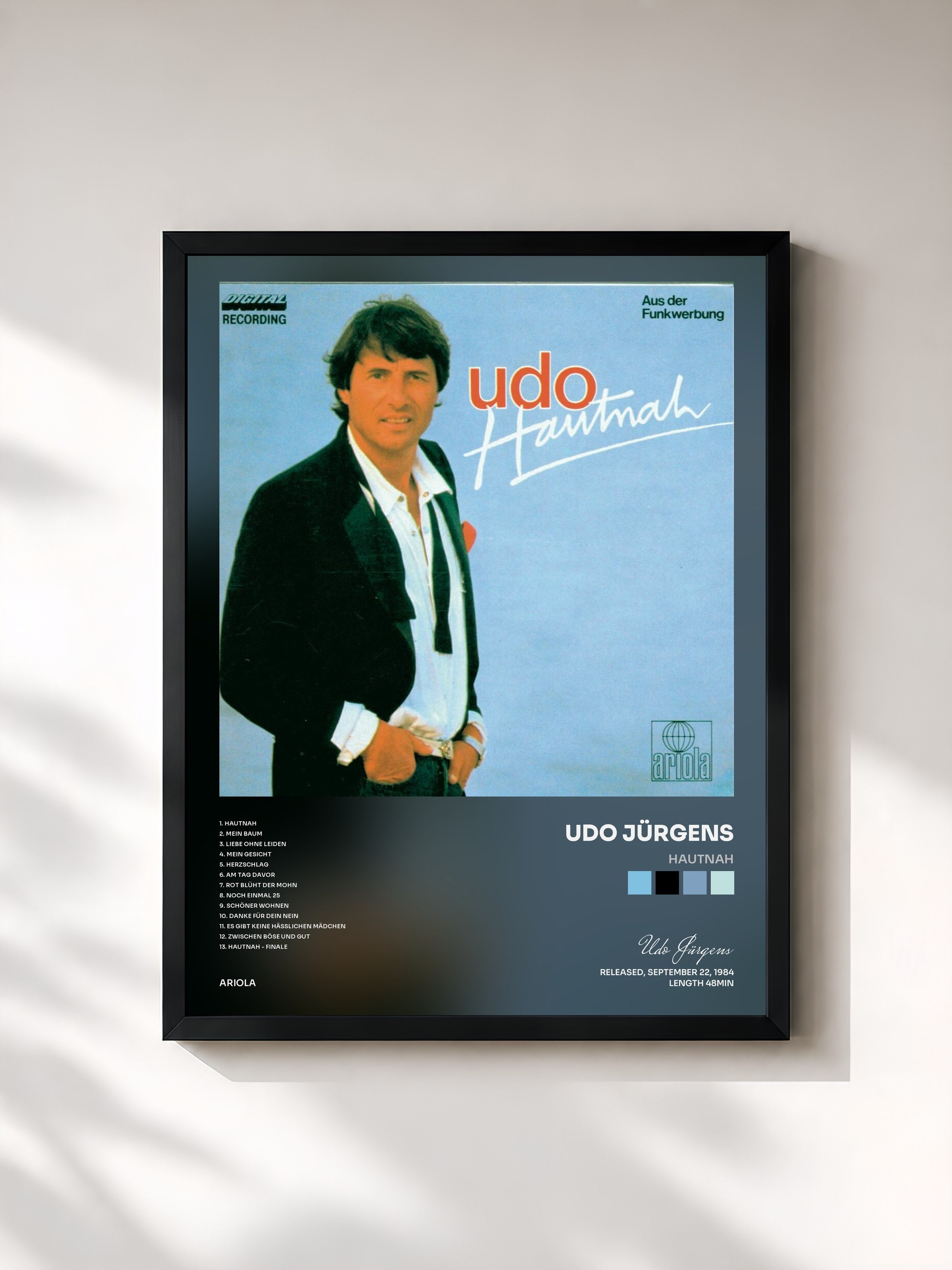 #noir Tableau de l'album Hautnah de Udo Jürgens, cadre noir, imprimé et encadré en France