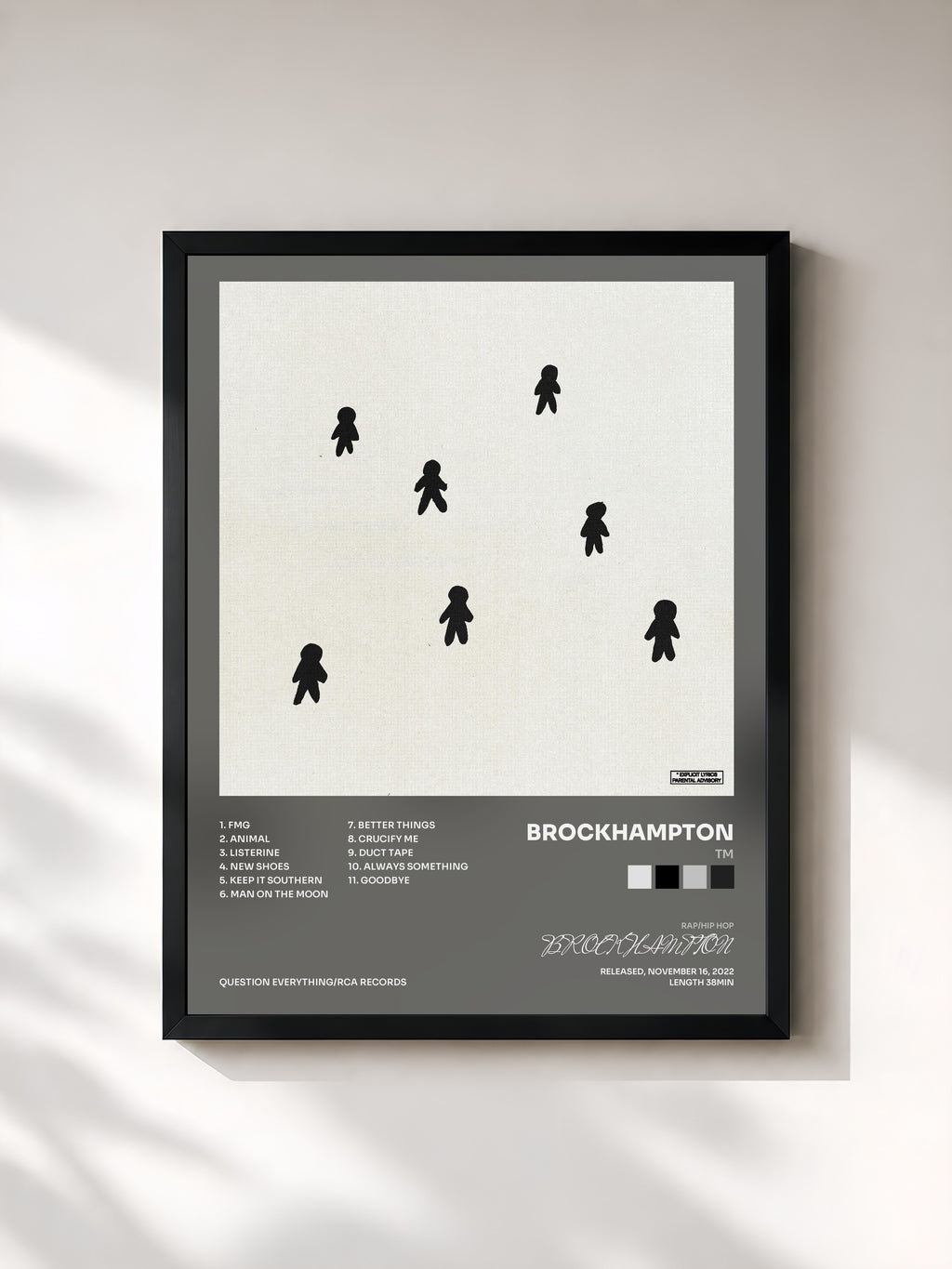 #noir Tableau de l'album TM de BROCKHAMPTON, cadre noir, imprimé et encadré en France