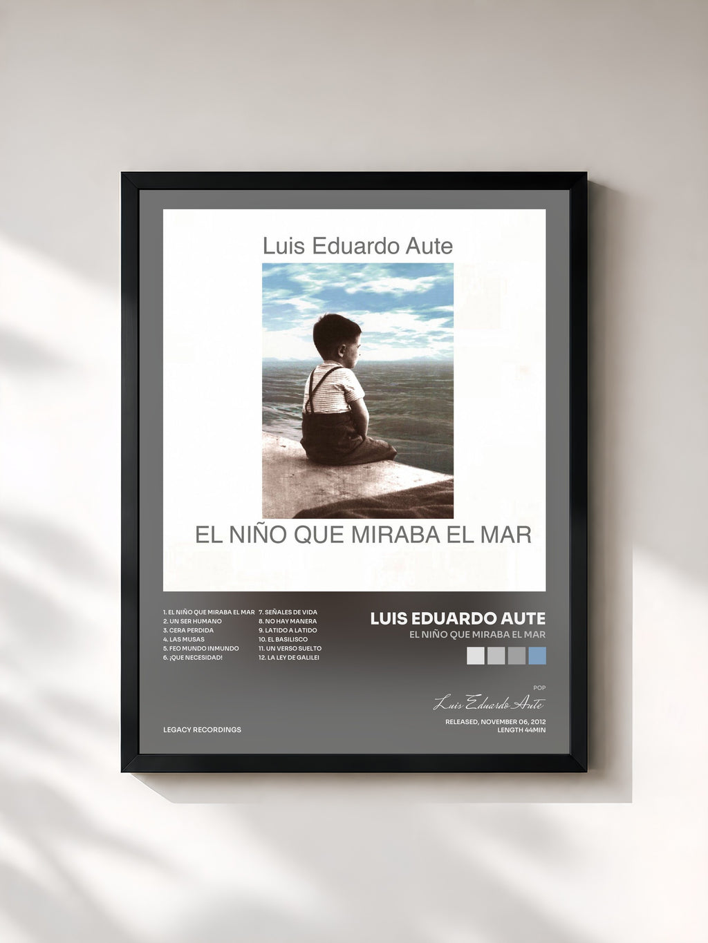 #noir Tableau de l'album El Niño Que Miraba El Mar de Luis Eduardo Aute, cadre noir, imprimé et encadré en France