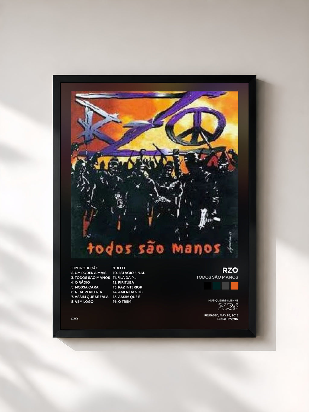 #noir Tableau de l'album Todos São Manos de RZO, cadre noir, imprimé et encadré en France