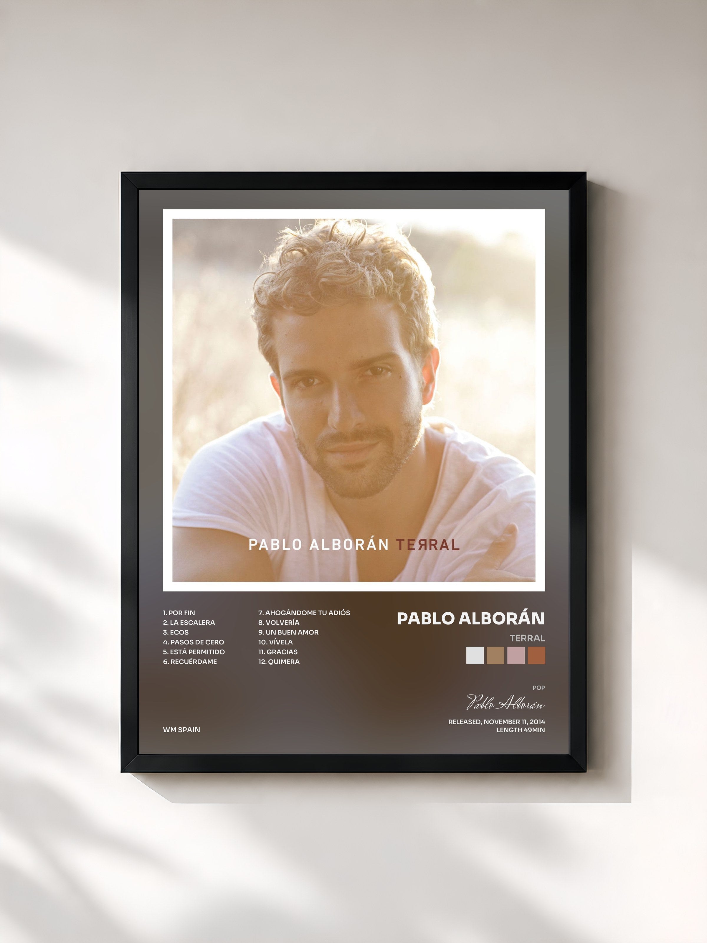 #noir Tableau de l'album Terral de Pablo Alborán, cadre noir, imprimé et encadré en France