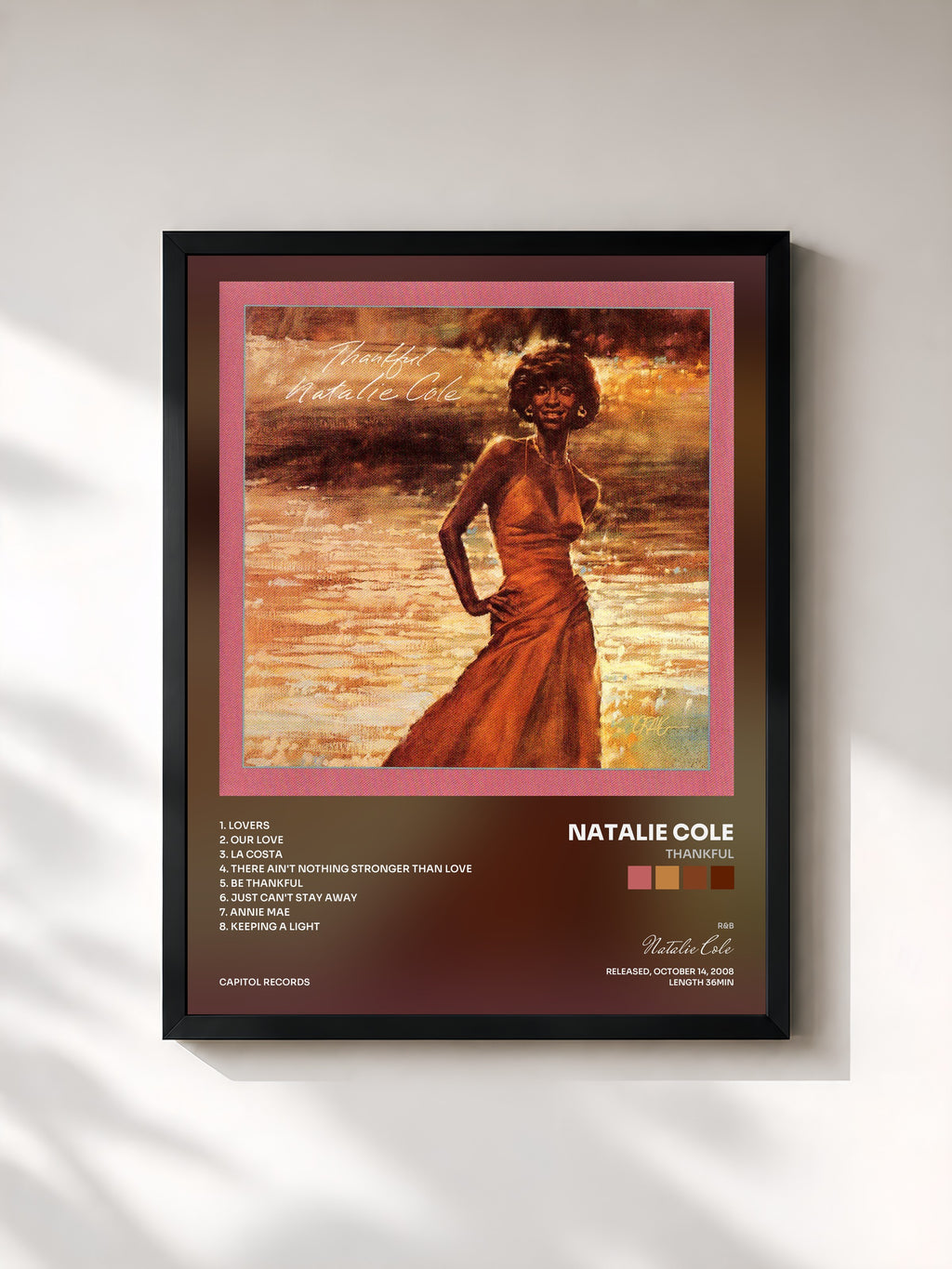 #noir Tableau de l'album Thankful de Natalie Cole, cadre noir, imprimé et encadré en France