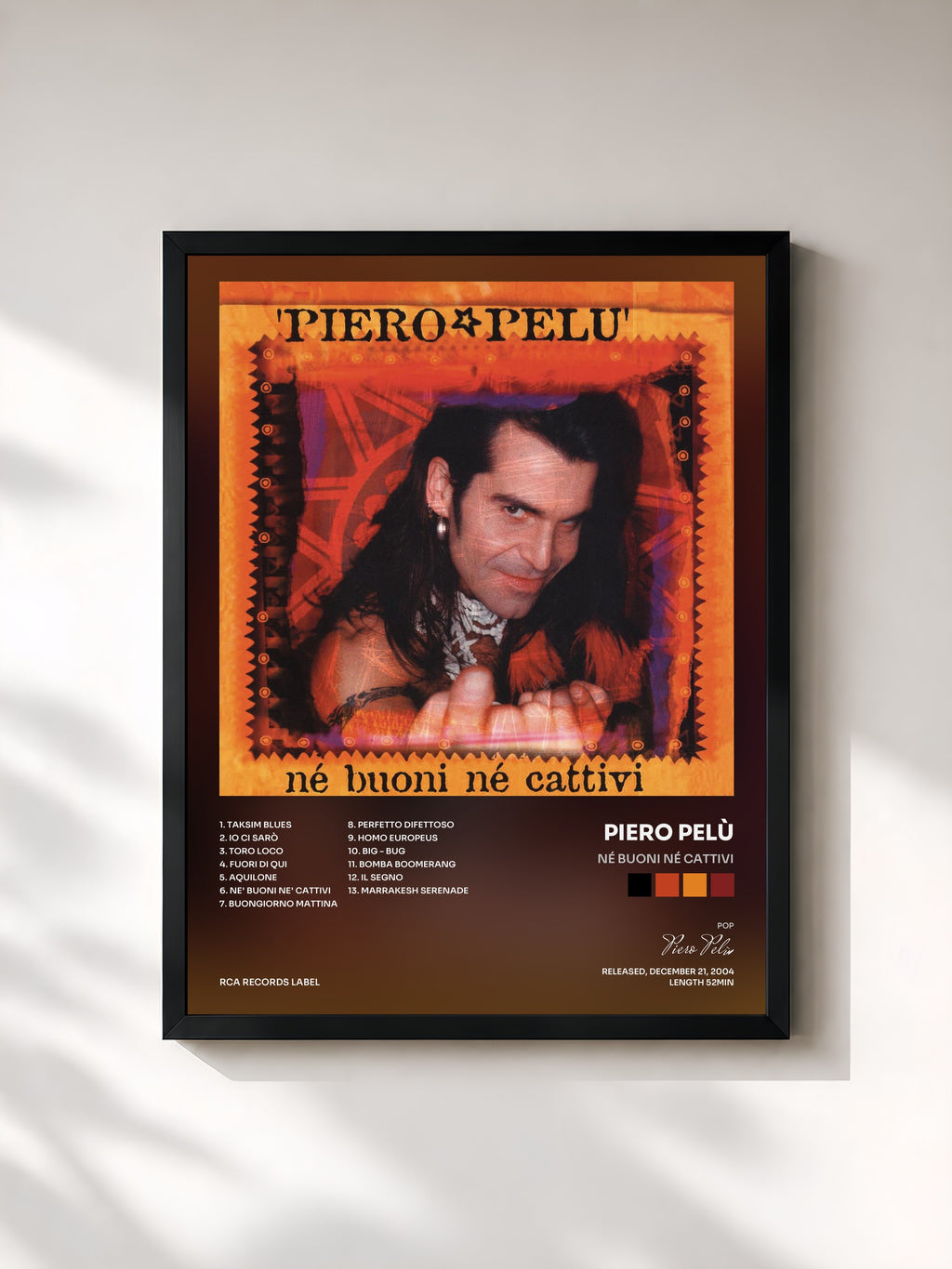 #noir Tableau de l'album Né buoni né cattivi de Piero Pelù, cadre noir, imprimé et encadré en France