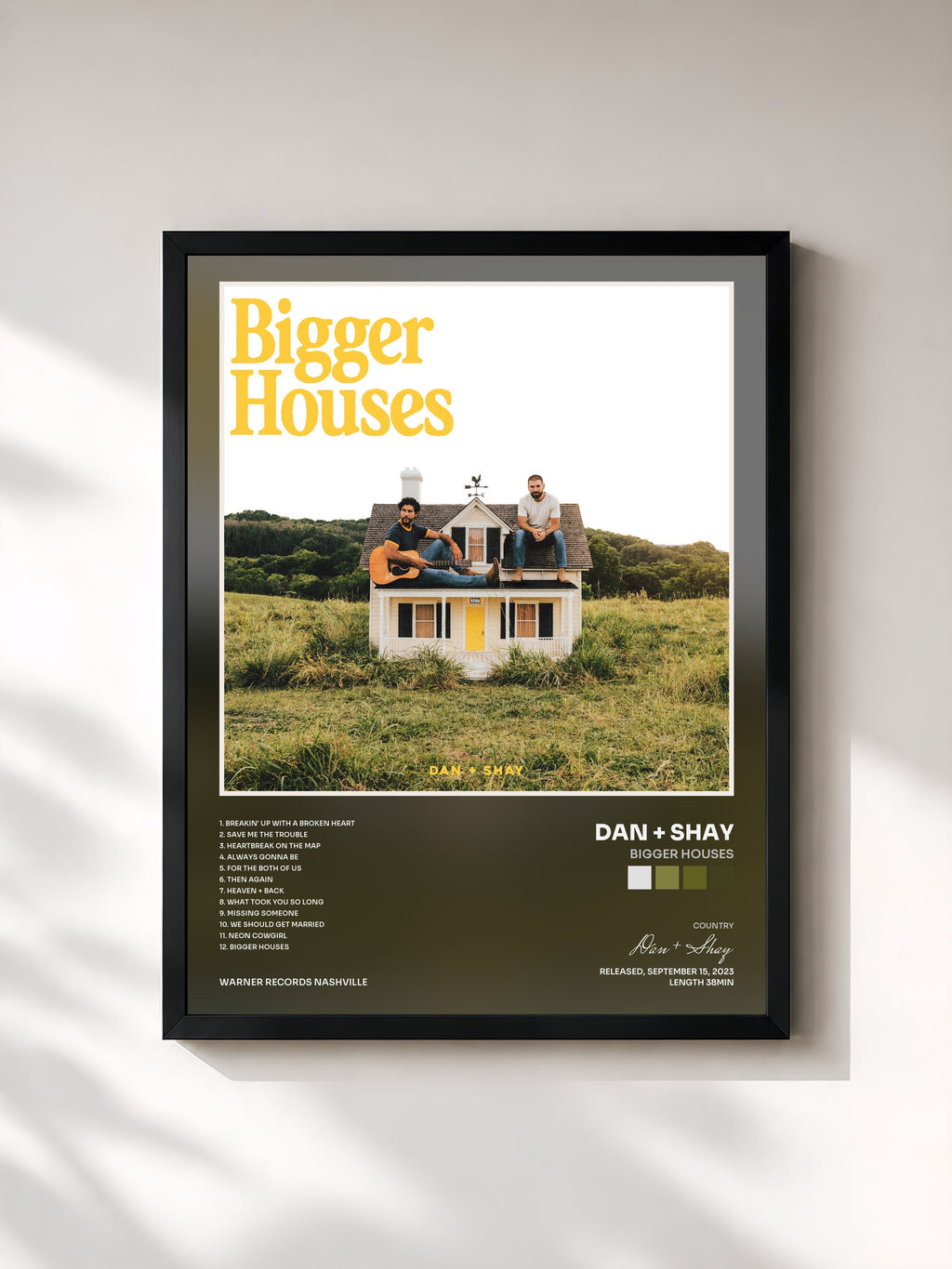#noir Tableau de l'album Bigger Houses de Dan + Shay, cadre noir, imprimé et encadré en France