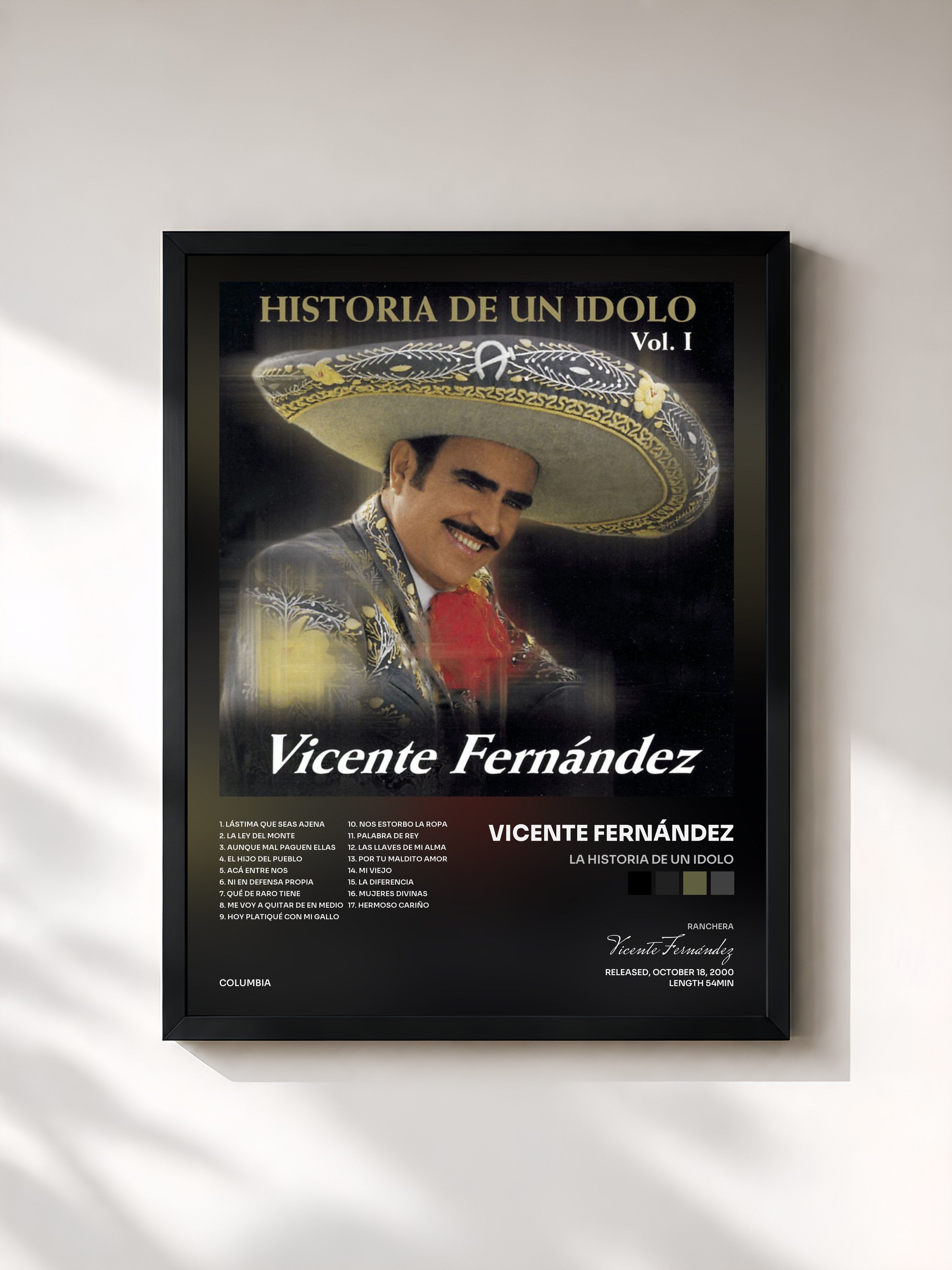 #noir Tableau de l'album La Historia De Un Idolo de Vicente Fernández, cadre noir, imprimé et encadré en France