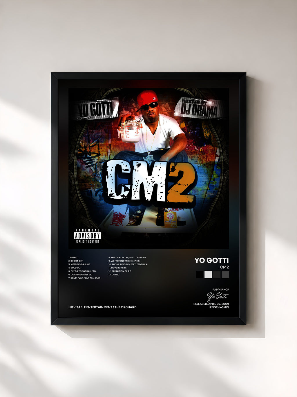 #noir Tableau de l'album CM2 de Yo Gotti, cadre noir, imprimé et encadré en France