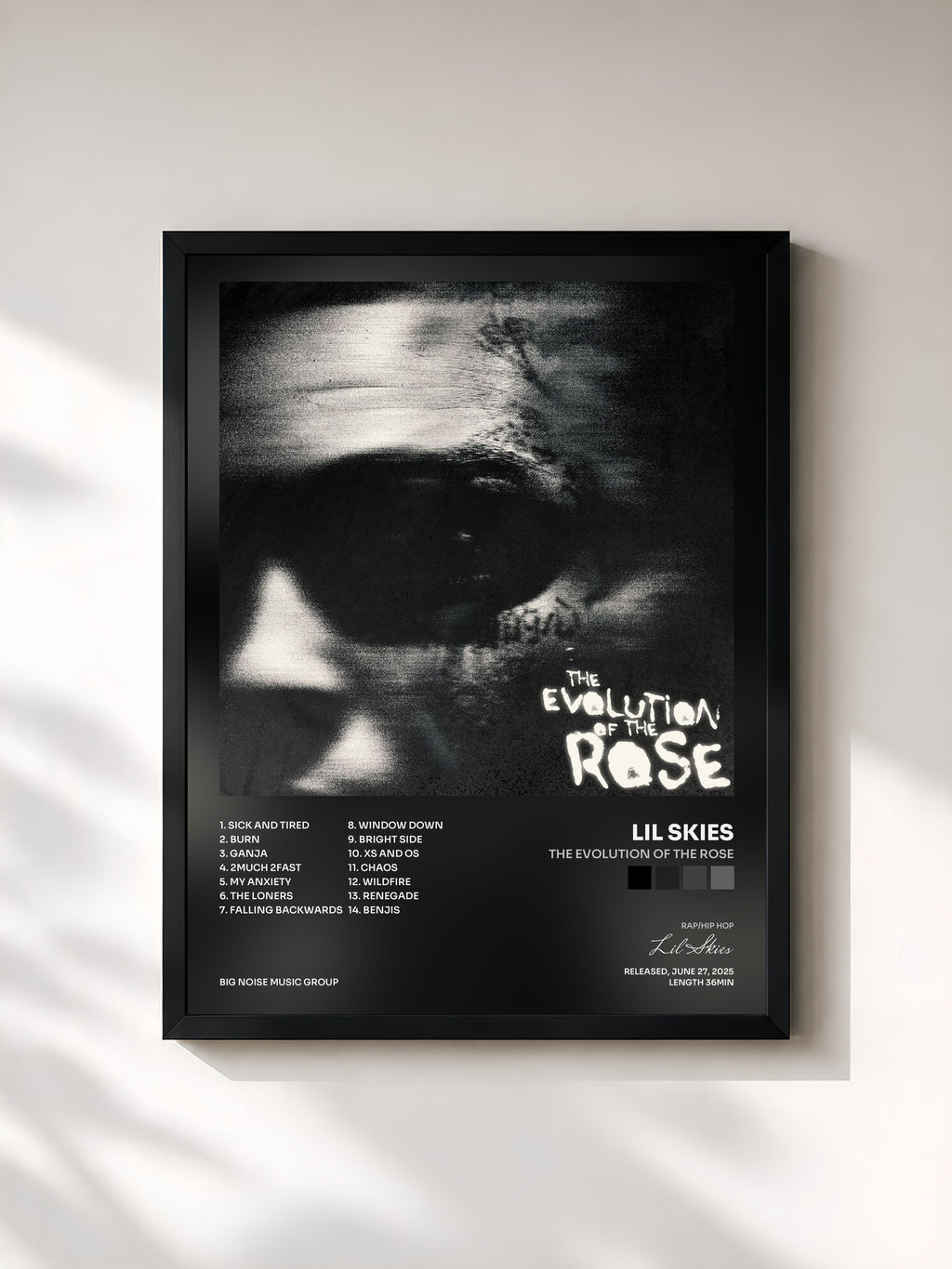 #noir Tableau de l'album The Evolution of the Rose de Lil Skies, cadre noir, imprimé et encadré en France