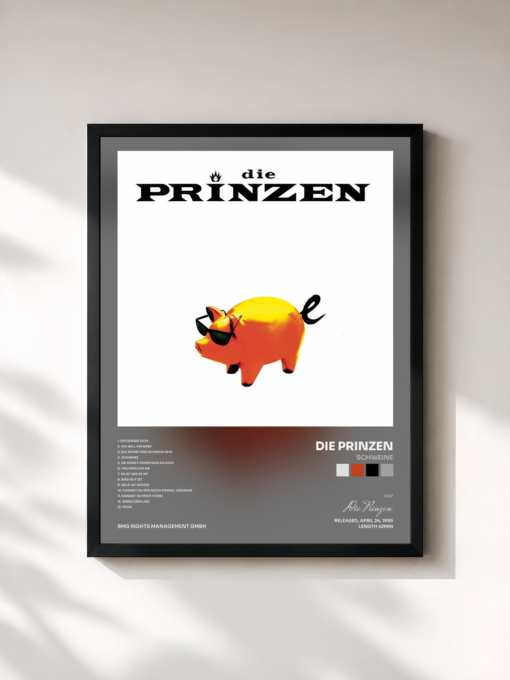 #noir Tableau de l'album Schweine de Die Prinzen, cadre noir, imprimé et encadré en France
