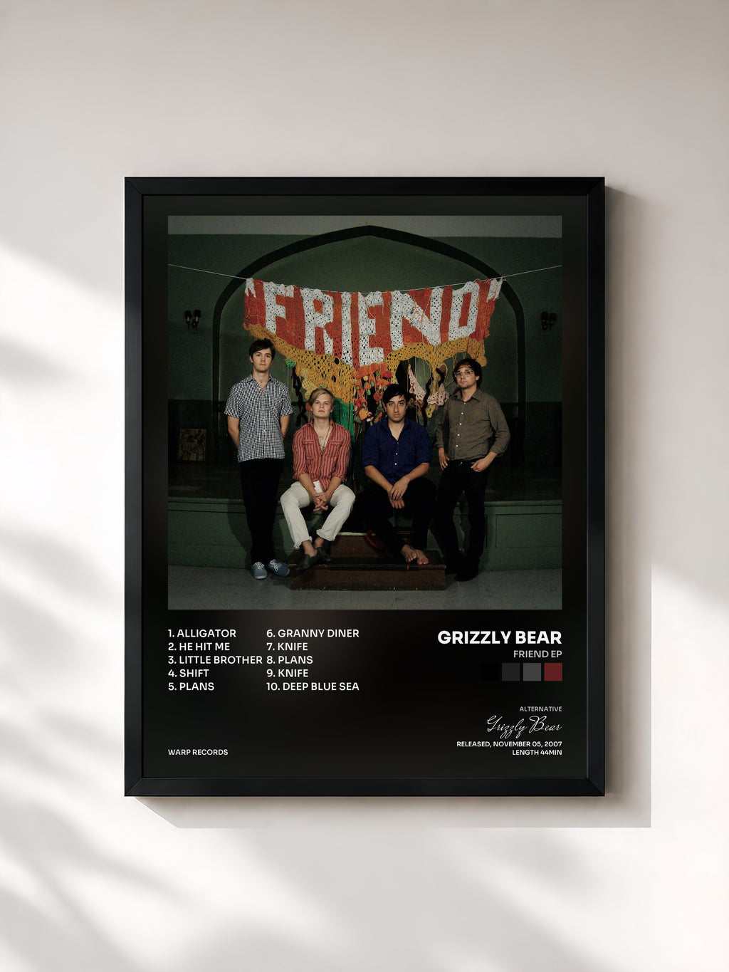 #noir Tableau de l'album Friend EP de Grizzly Bear, cadre noir, imprimé et encadré en France