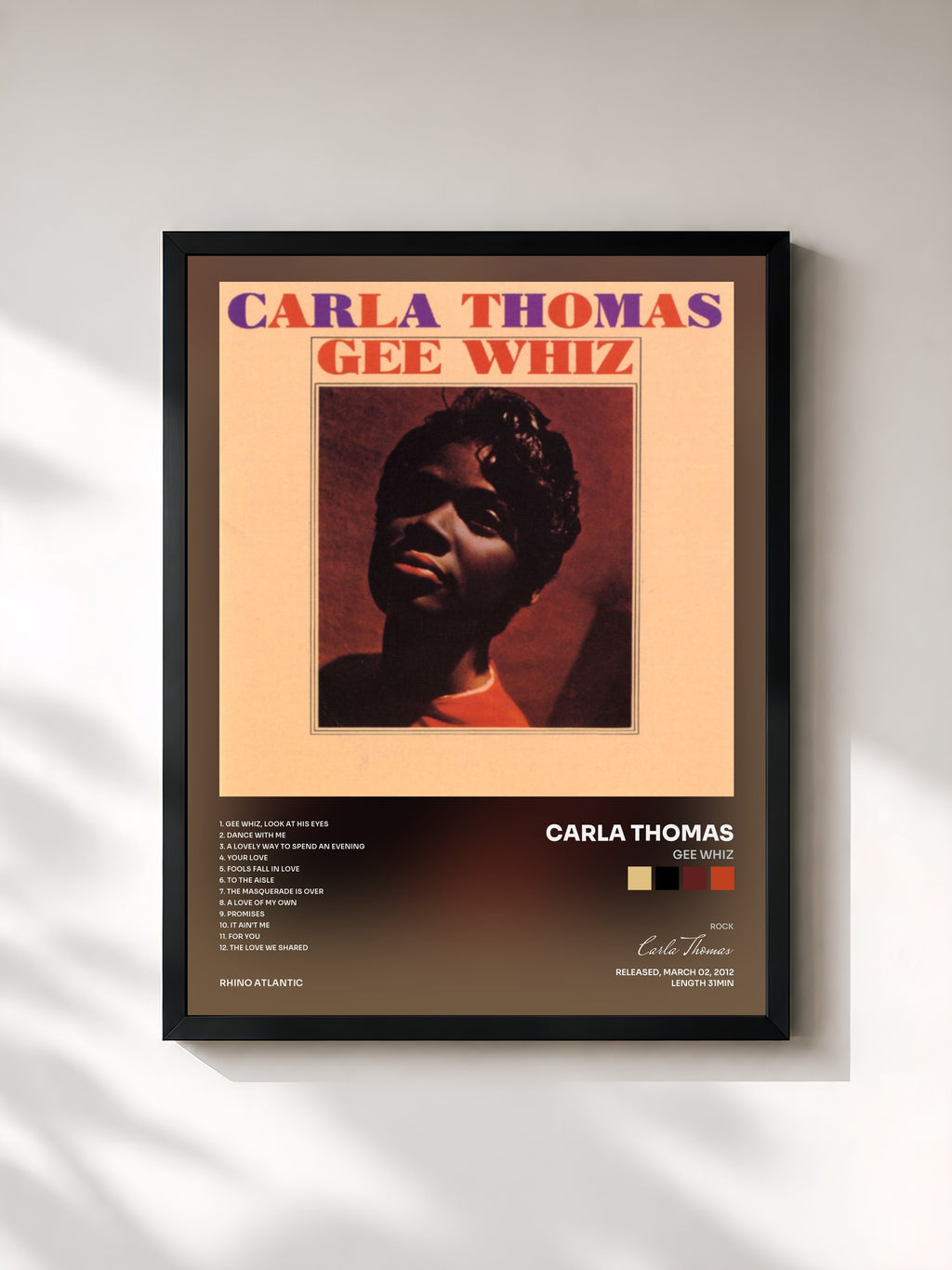 #noir Tableau de l'album Gee Whiz de Carla Thomas, cadre noir, imprimé et encadré en France