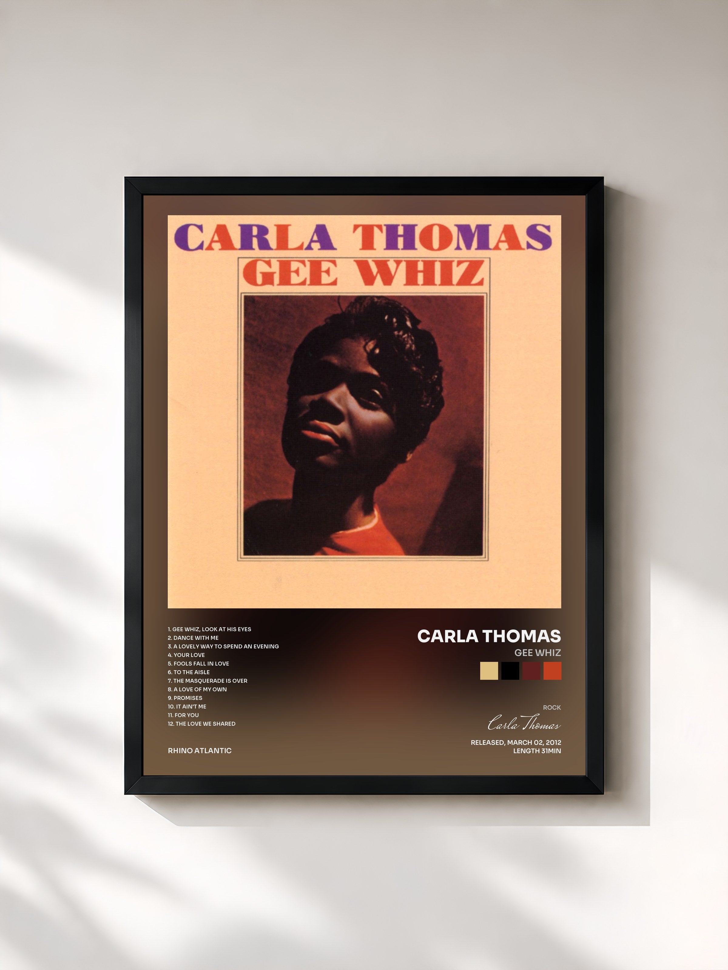 #noir Tableau de l'album Gee Whiz de Carla Thomas, cadre noir, imprimé et encadré en France