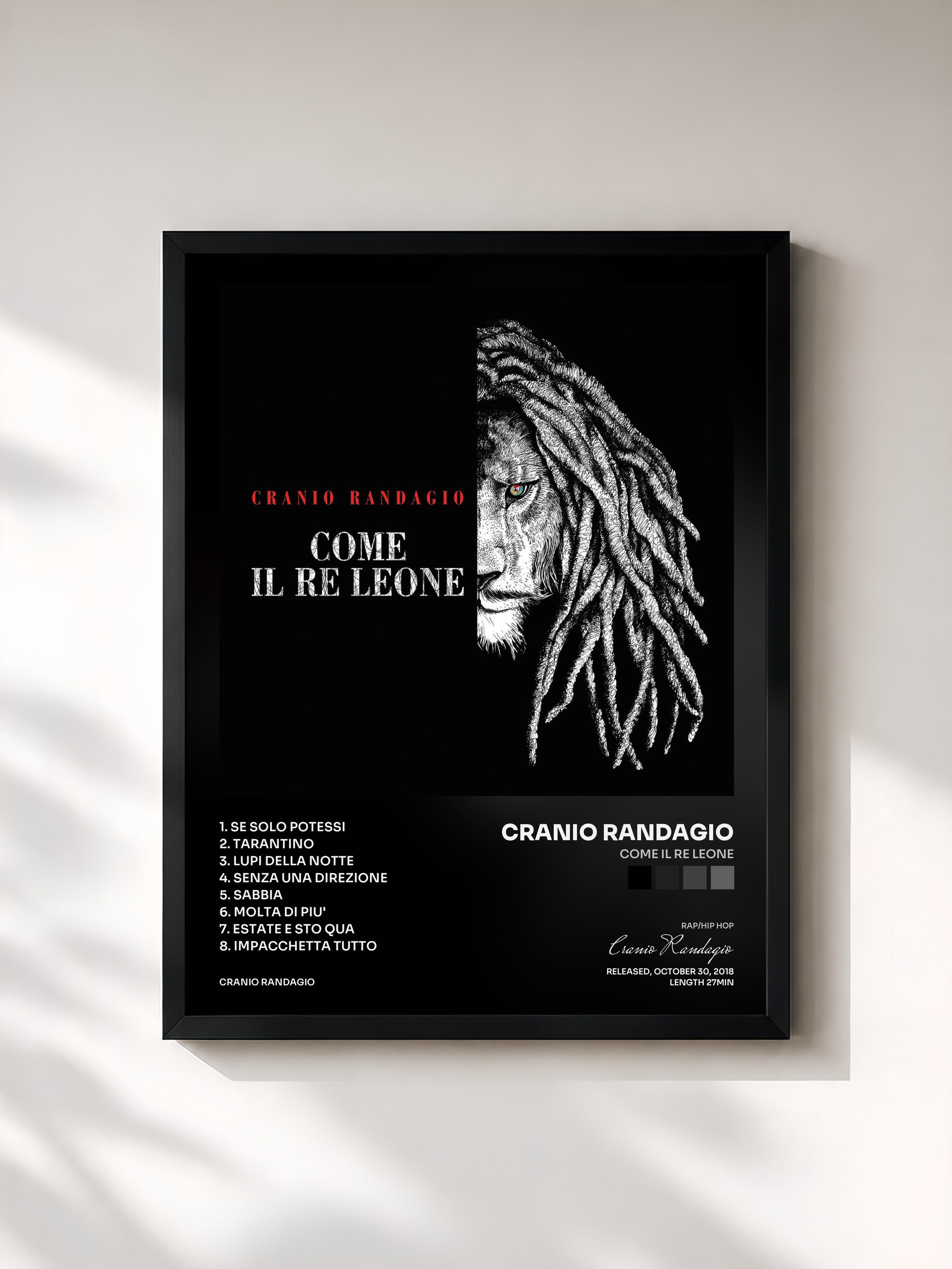 #noir Tableau de l'album COME IL RE LEONE de Cranio Randagio, cadre noir, imprimé et encadré en France