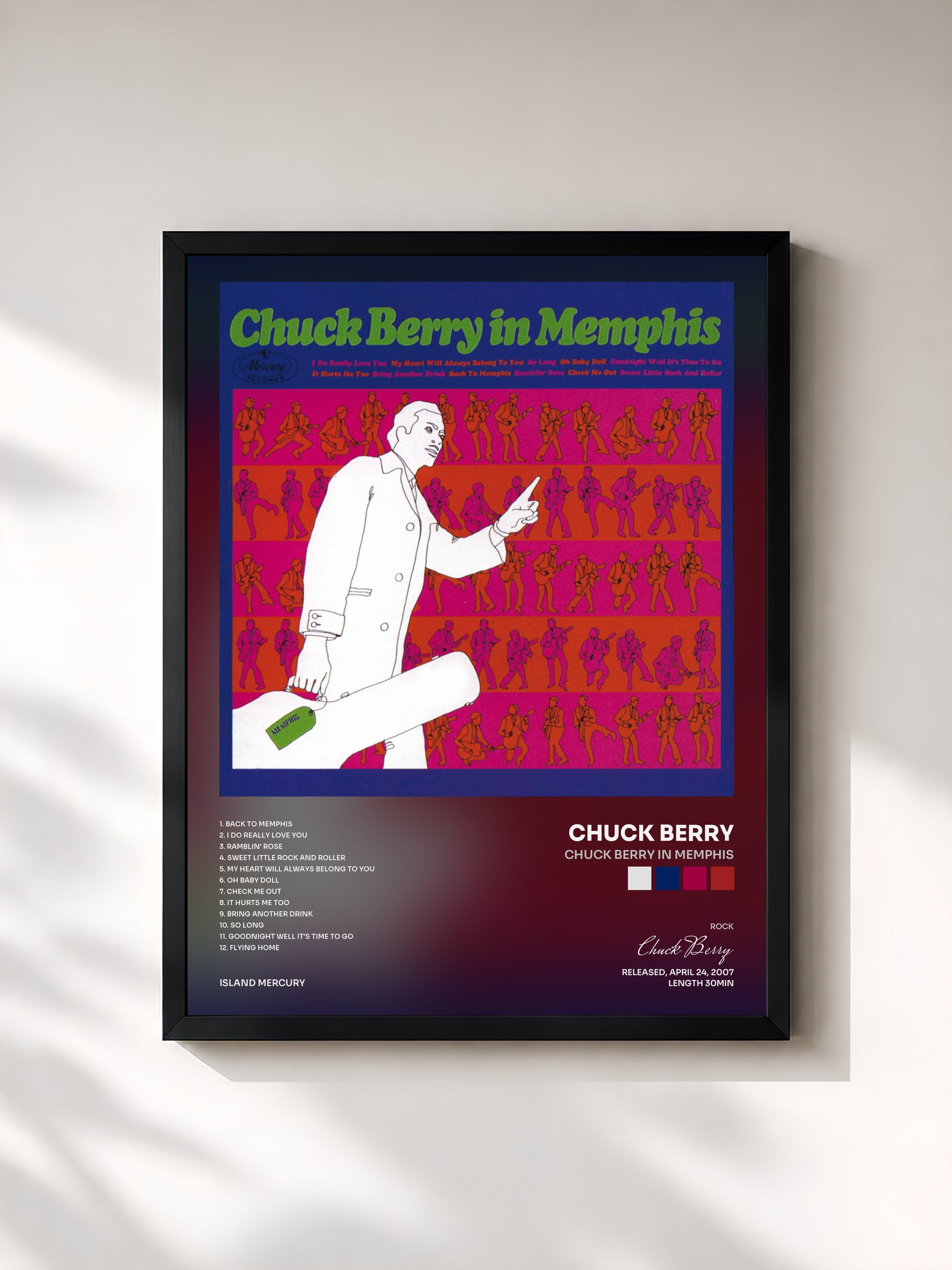 #noir Tableau de l'album Chuck Berry In Memphis de Chuck Berry, cadre noir, imprimé et encadré en France