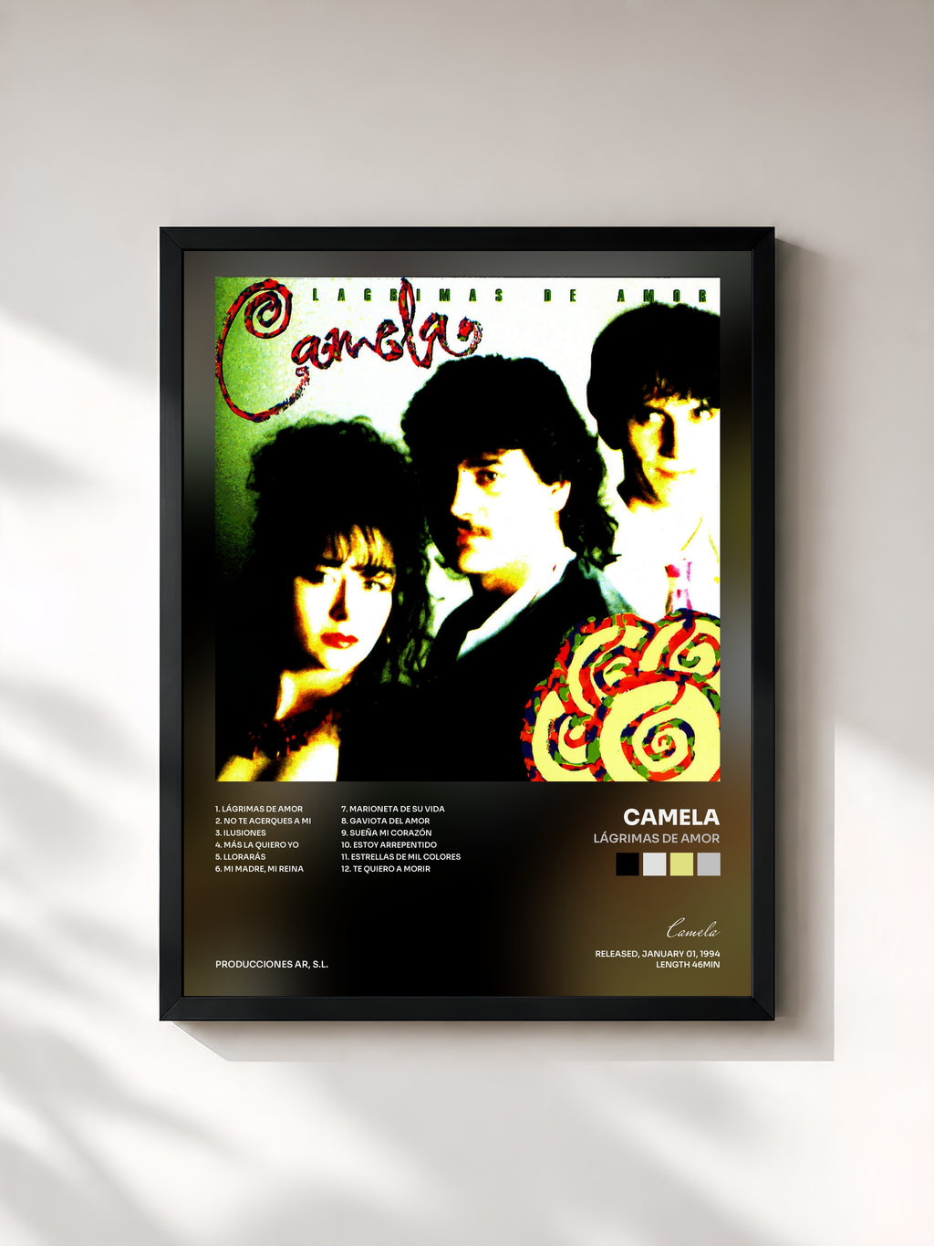 #noir Tableau de l'album Lágrimas de Amor de Camela, cadre noir, imprimé et encadré en France