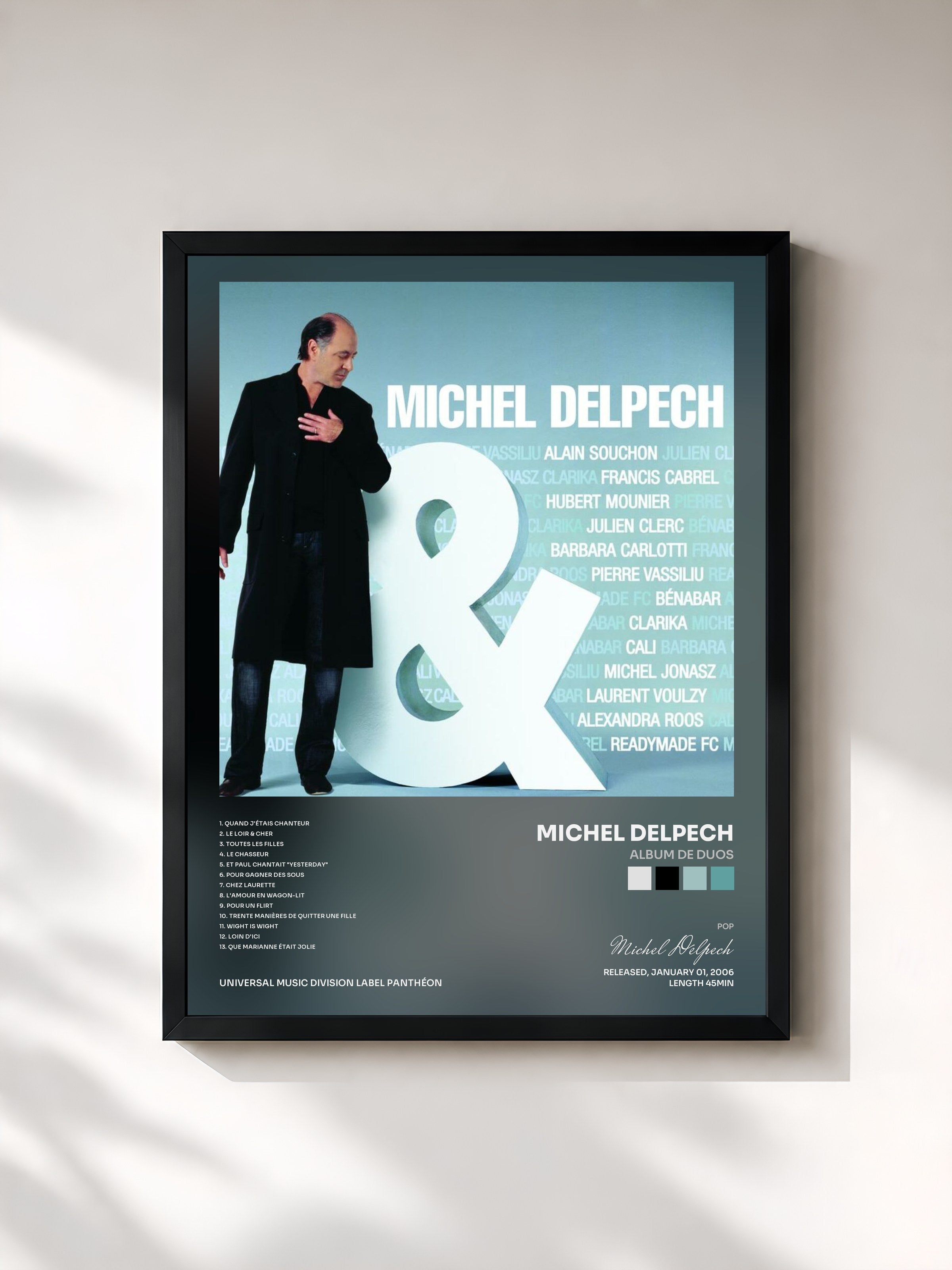 #noir Tableau de l'album Album De Duos de Michel Delpech, cadre noir, imprimé et encadré en France
