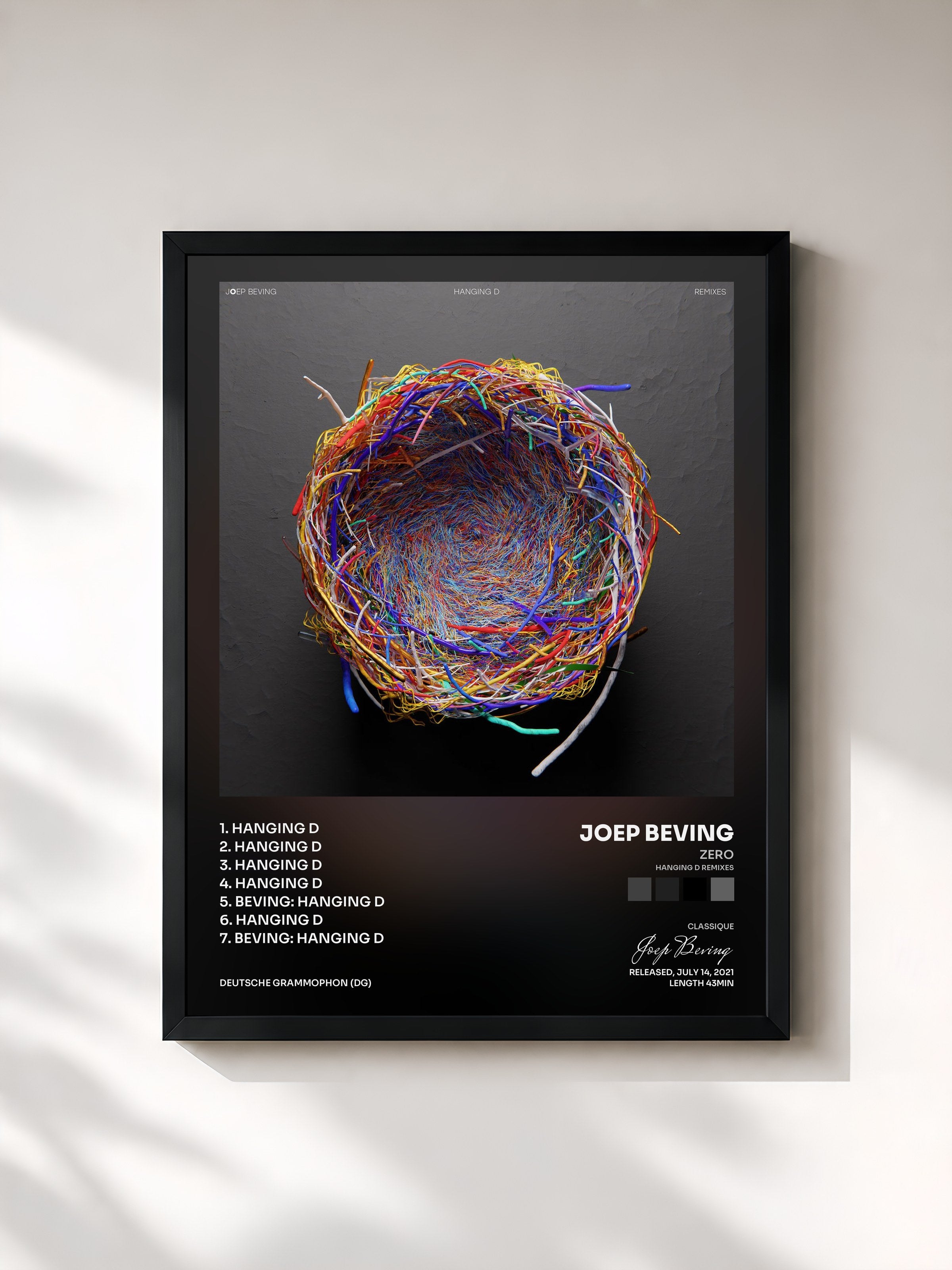 #noir Tableau de l'album ZERO (Hanging D Remixes) de Joep Beving, cadre noir, imprimé et encadré en France