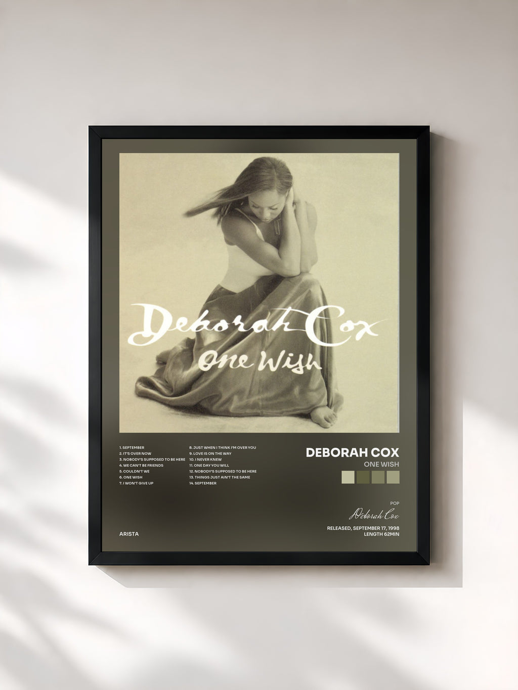 #noir Tableau de l'album One Wish de Deborah Cox, cadre noir, imprimé et encadré en France