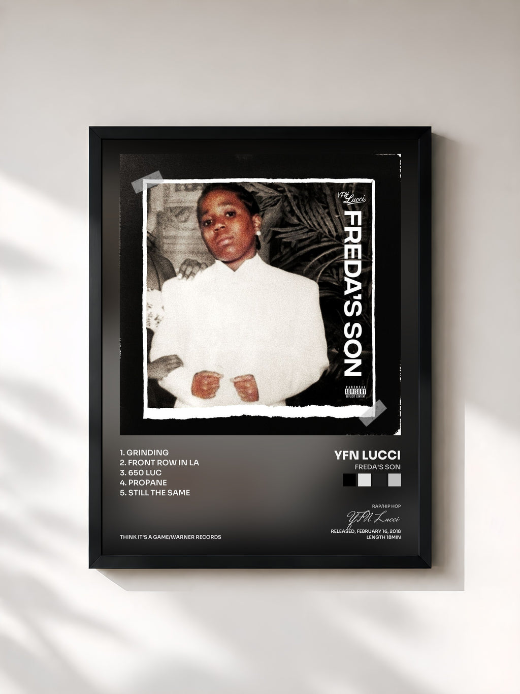 #noir Tableau de l'album Freda's Son de YFN Lucci, cadre noir, imprimé et encadré en France
